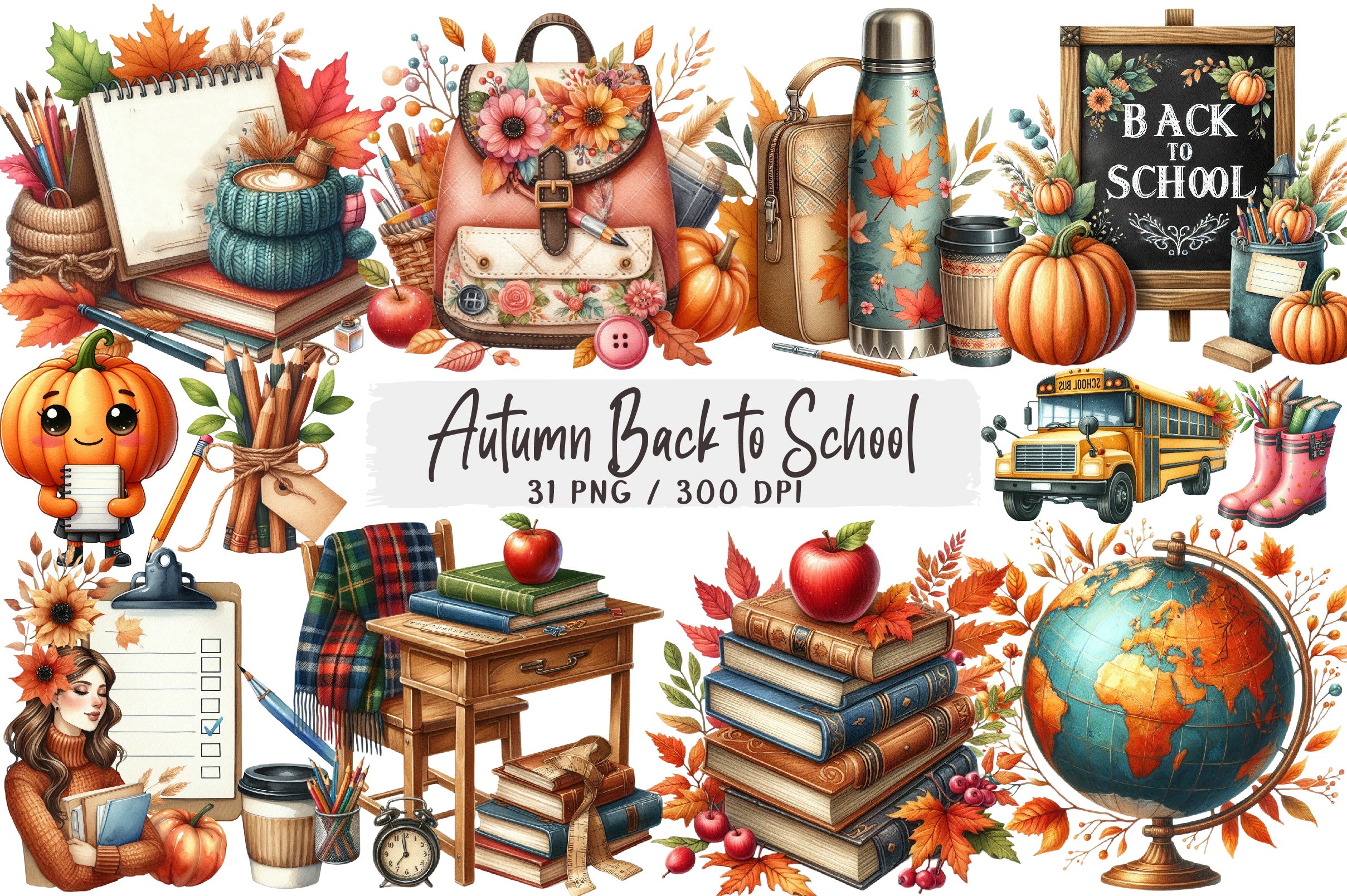 Autumn Back to School Design Clipart Bundle