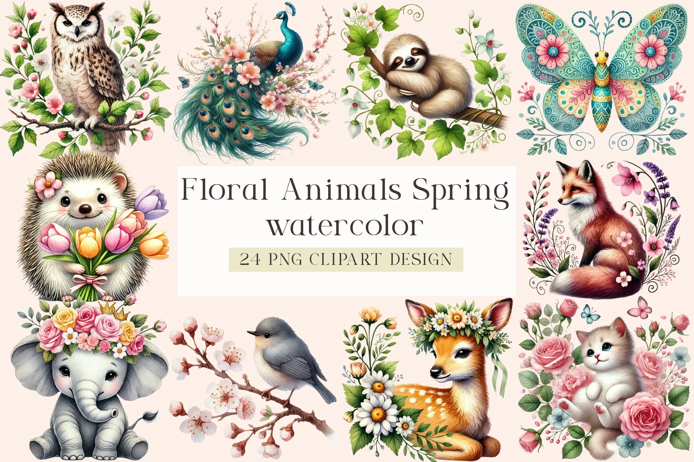 Floral Animals Spring Clipart Bundle - CraftNest - Digital Crafting and Art
