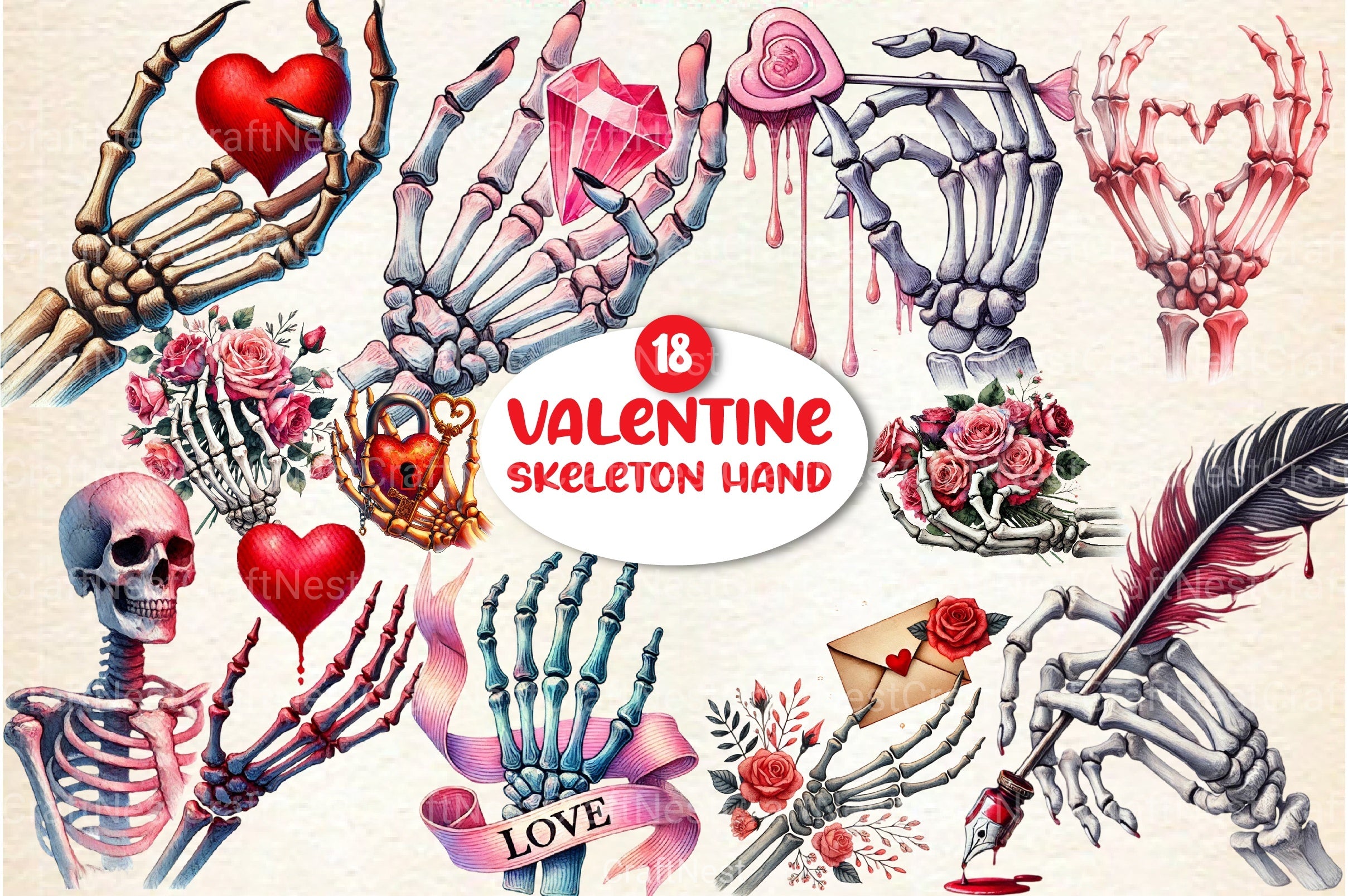 Valentine Skeleton Hand Clipart Bundle 1 - CraftNest - Digital Crafting and Art