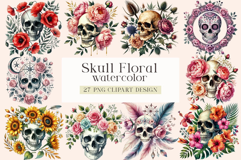 Skull Floral Clipart Bundle - CraftNest - Digital Crafting and Art