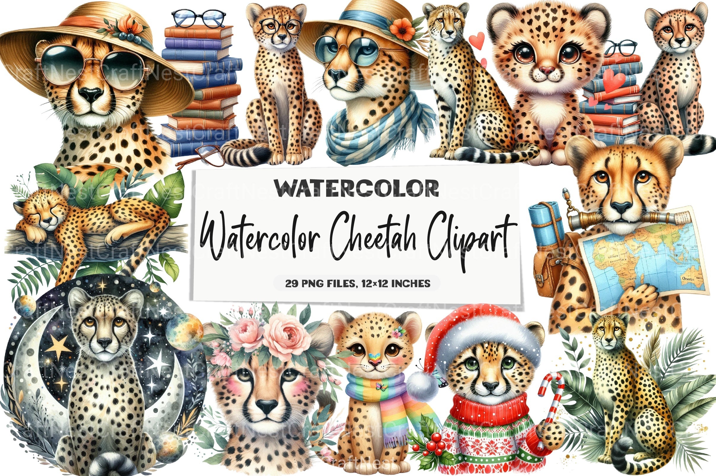 Cheetah Clipart Bundle - CraftNest - Digital Crafting and Art