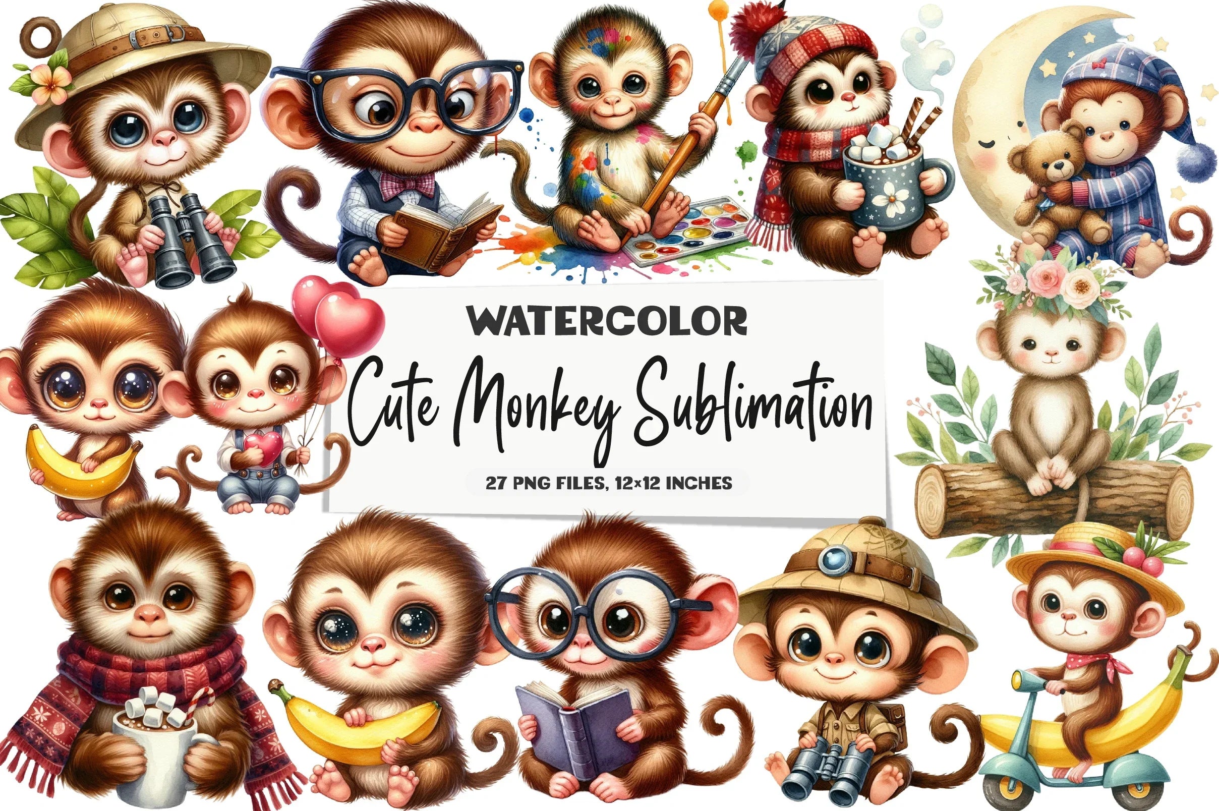 Cute Monkey Clipart Bundle - CraftNest - Digital Crafting and Art