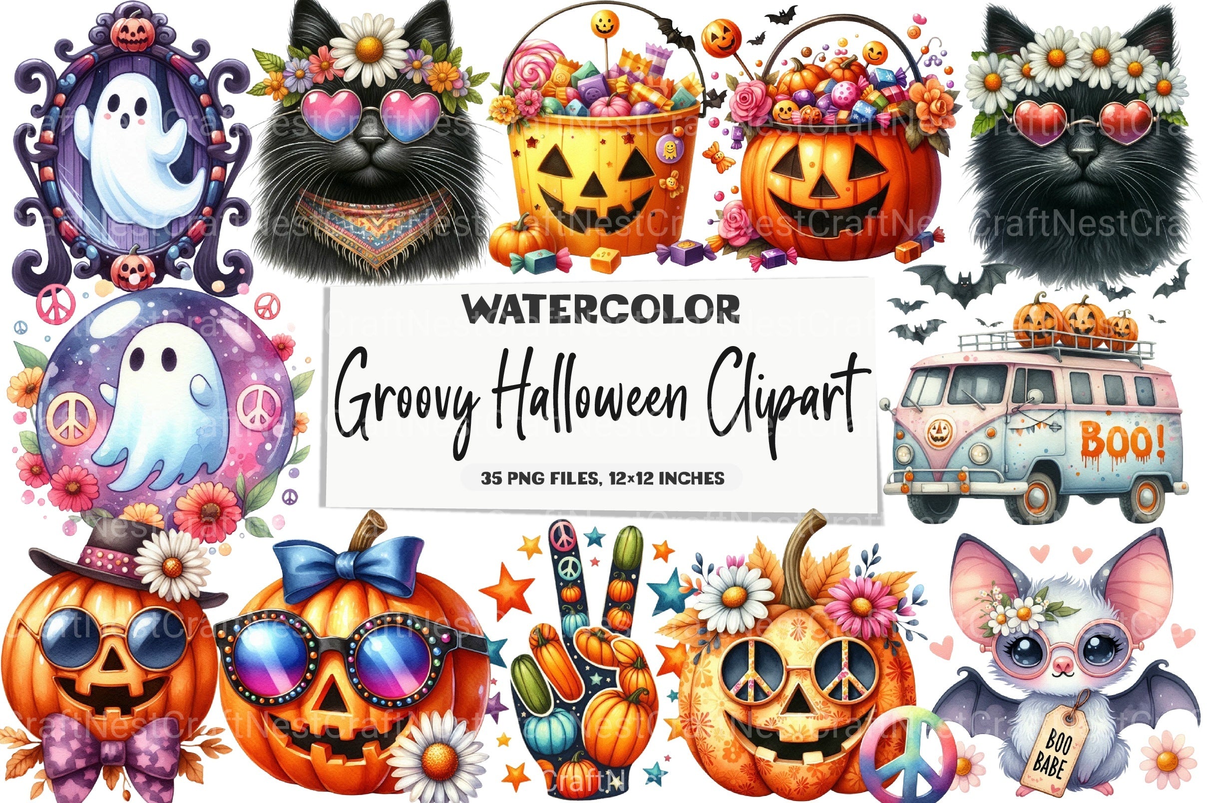 Groovy Halloween Clipart Bundle 26 - CraftNest - Digital Crafting and Art