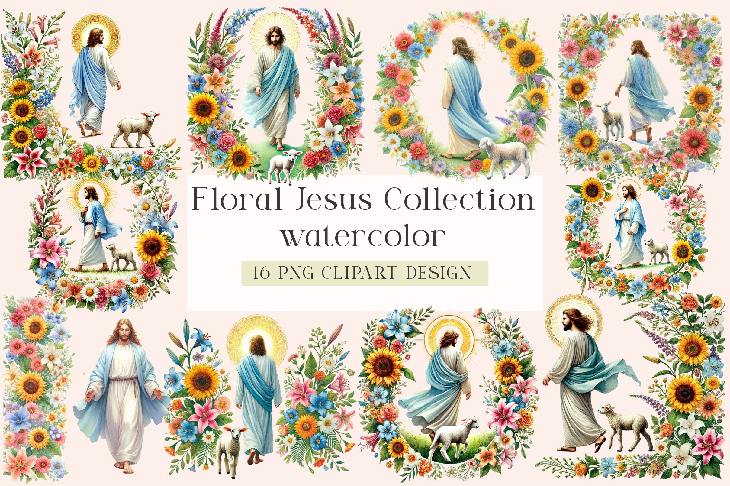 Floral Jesus Clipart Collection Bundle
