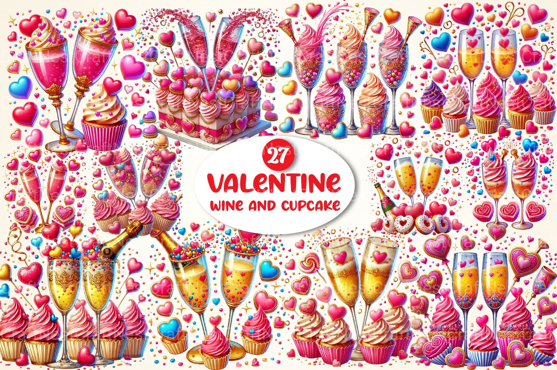 Valentine Wine and Cupcake Clipart Bundle - CraftNest - Digital Crafting and Art