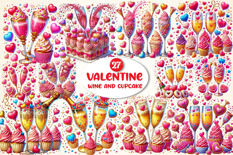 Valentine Wine and Cupcake Clipart Bundle - CraftNest - Digital Crafting and Art