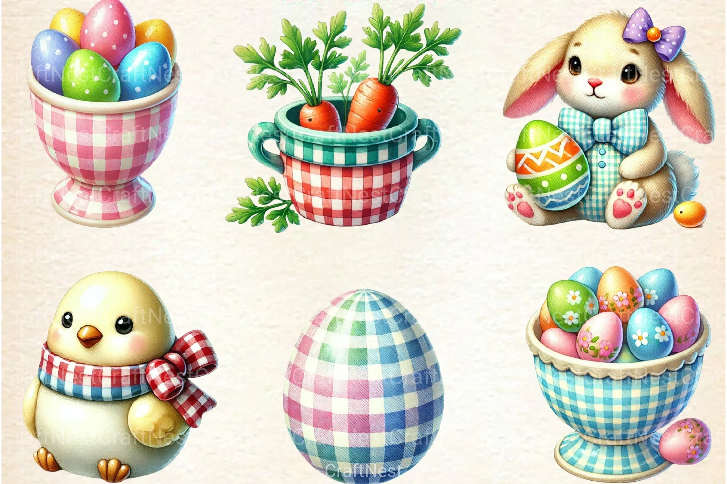 Easter Gingham Ceramic Clipart Bundle 4 - CraftNest - Digital Crafting and Art