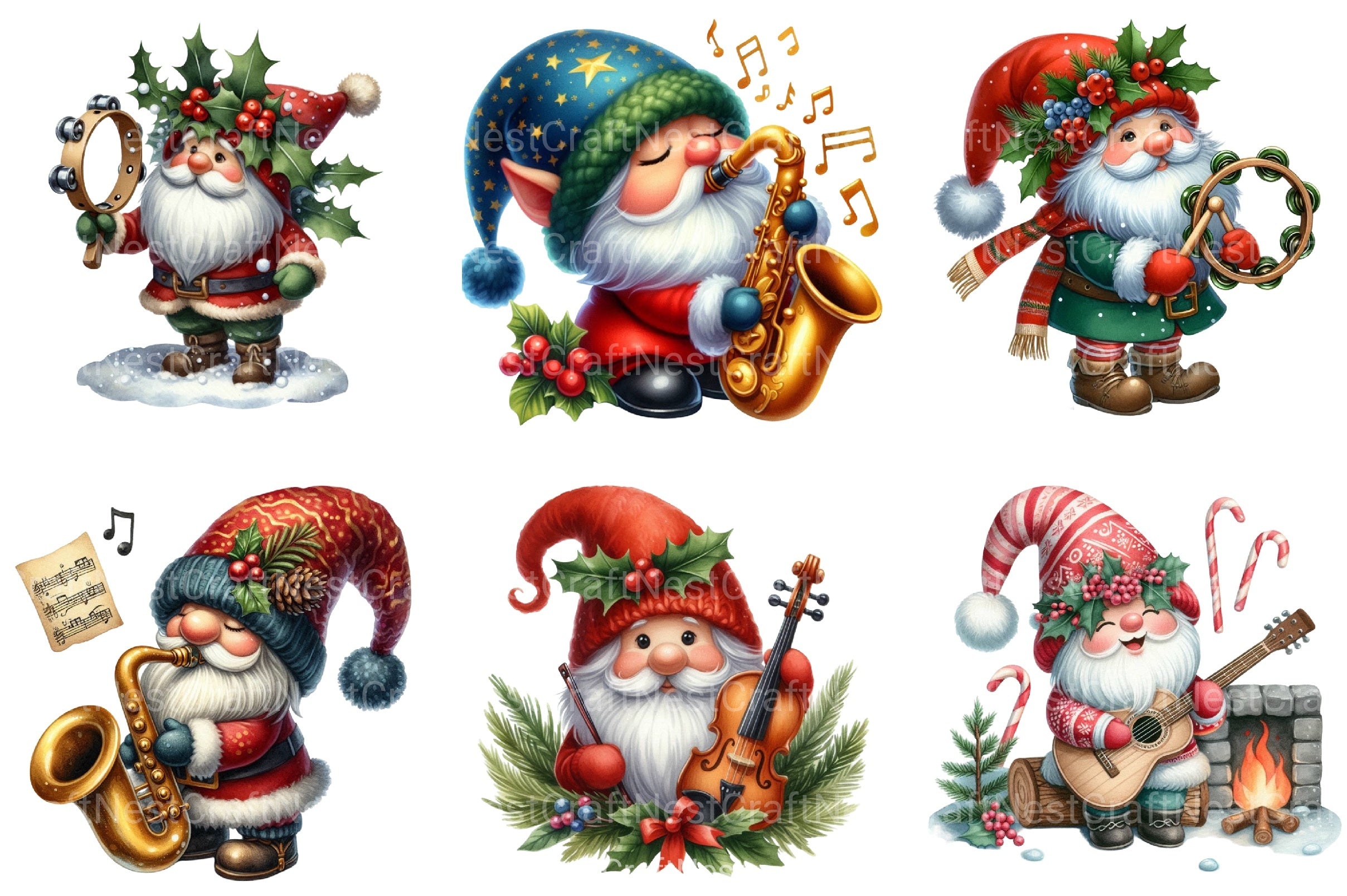 Christmas Gnome Musicians Clipart Bundle 4 - CraftNest - Digital Crafting and Art