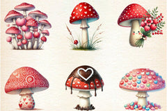 Valentine's Day Mushroom Clipart Bundle 8 - CraftNest - Digital Crafting and Art