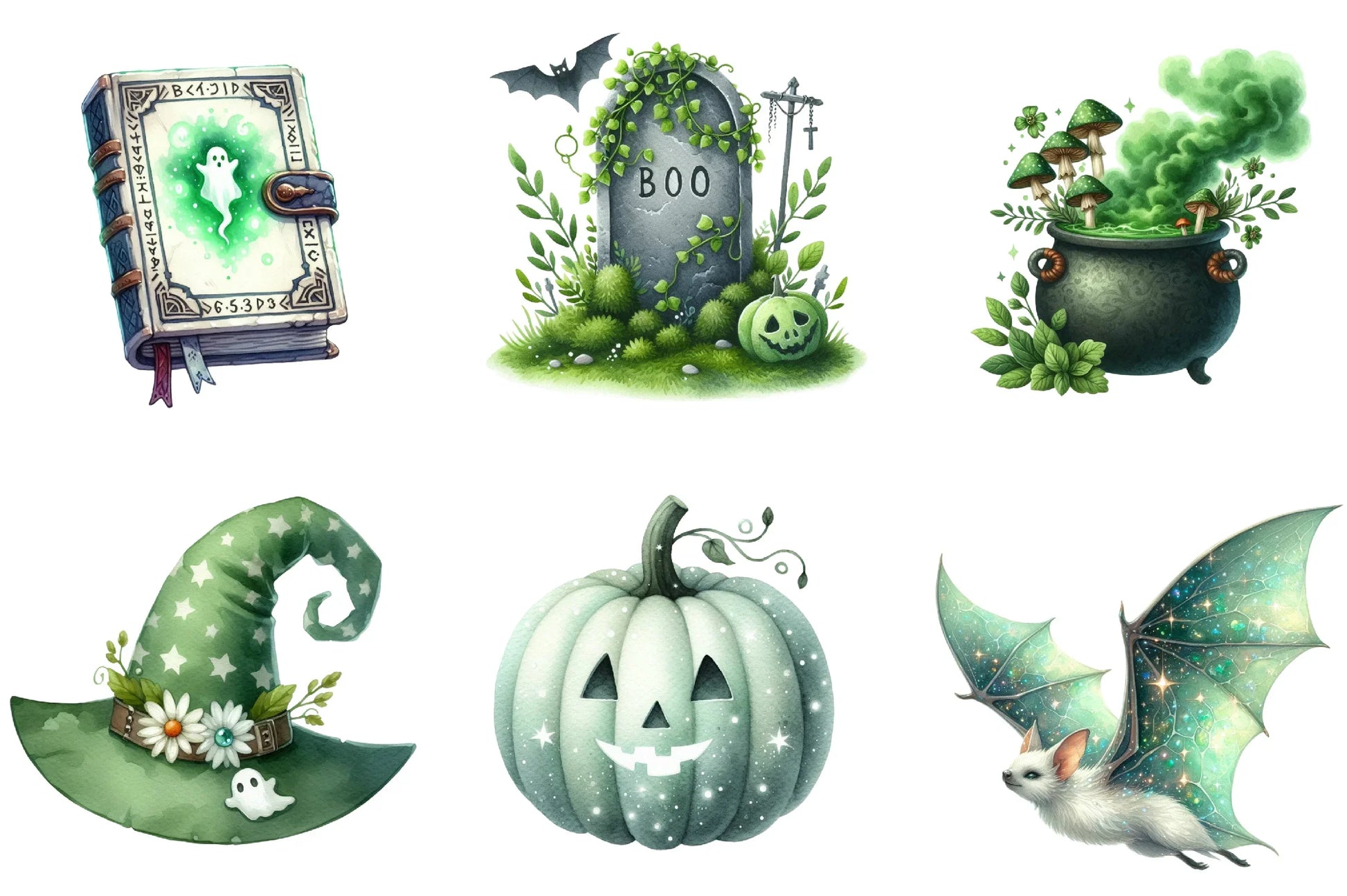 Green & White Halloween Clipart Bundle - CraftNest - Digital Crafting and Art