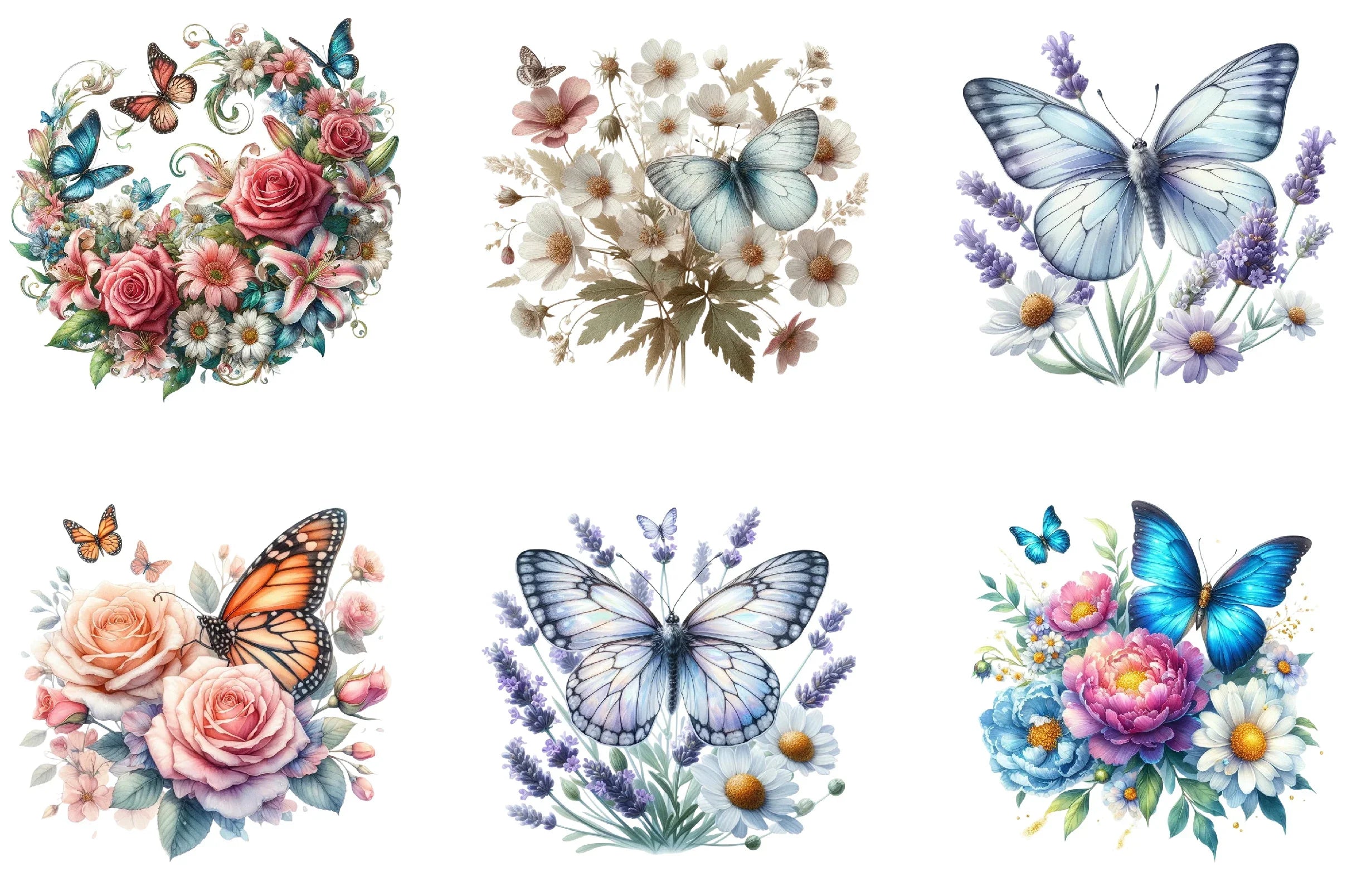 Butterfly Flowers Clipart Bundle - CraftNest - Digital Crafting and Art
