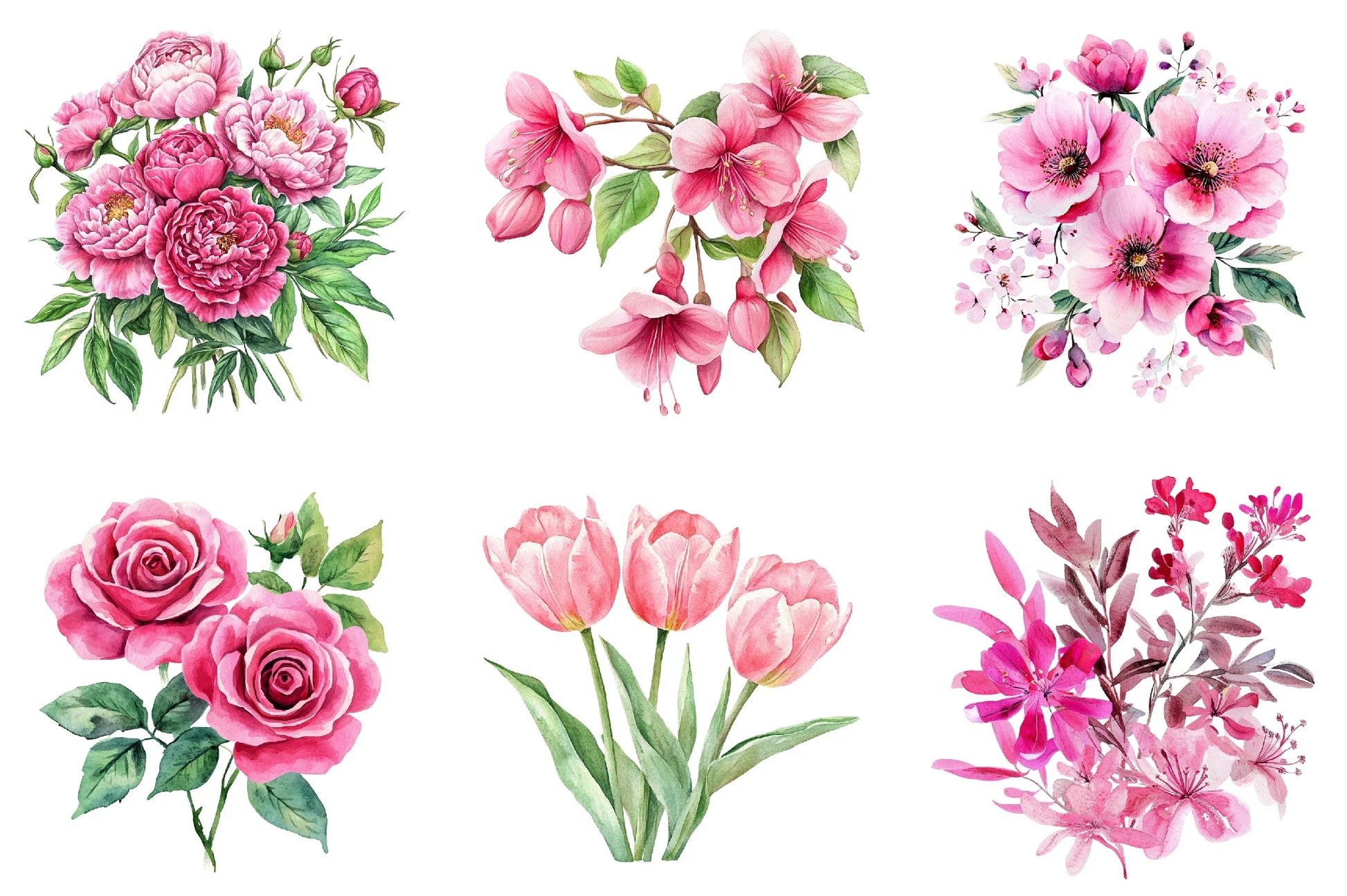 Bright Pink Floral Clipart Bundle - CraftNest - Digital Crafting and Art