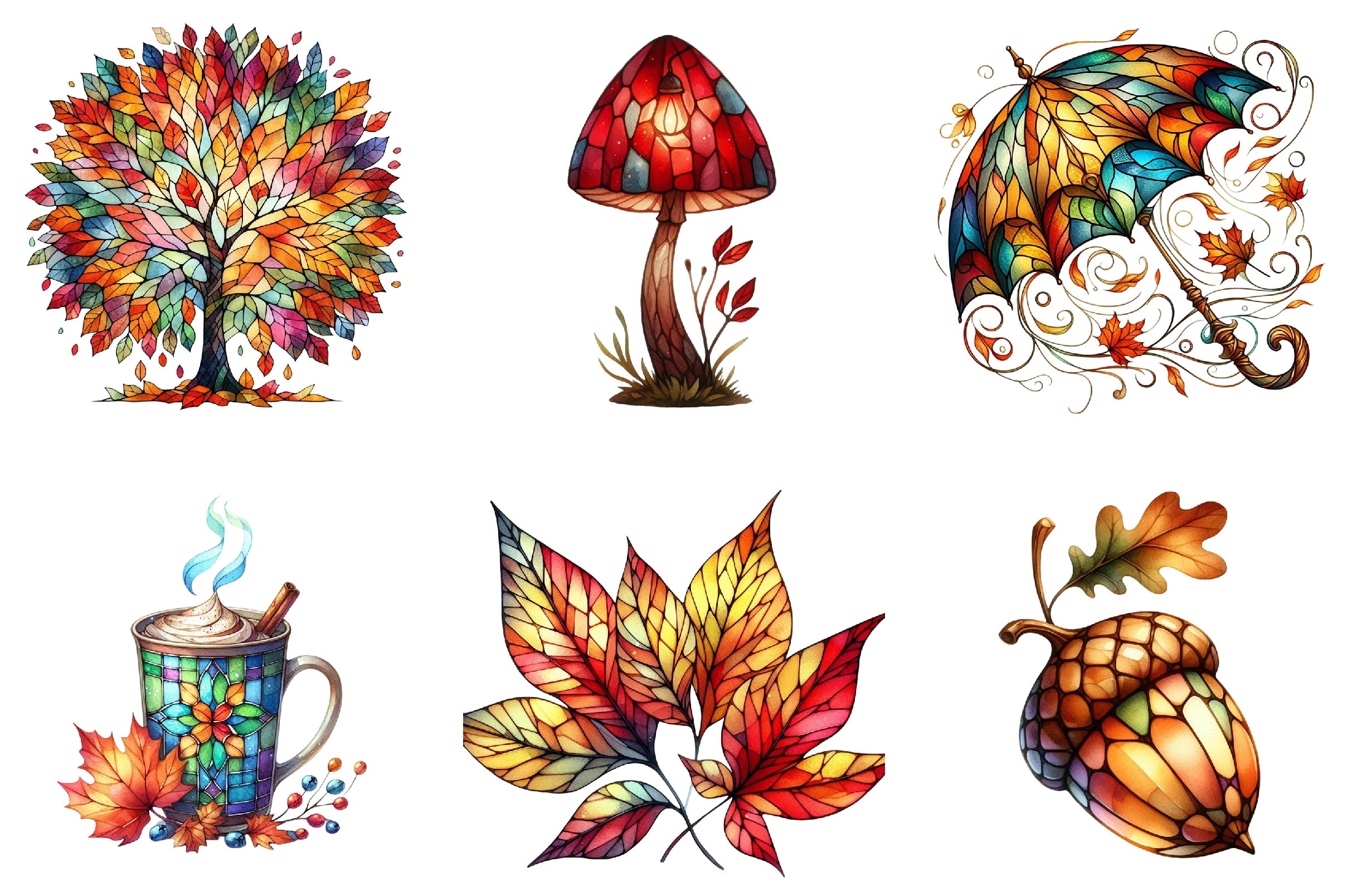 Autumn Stained Glass Clipart Bundle