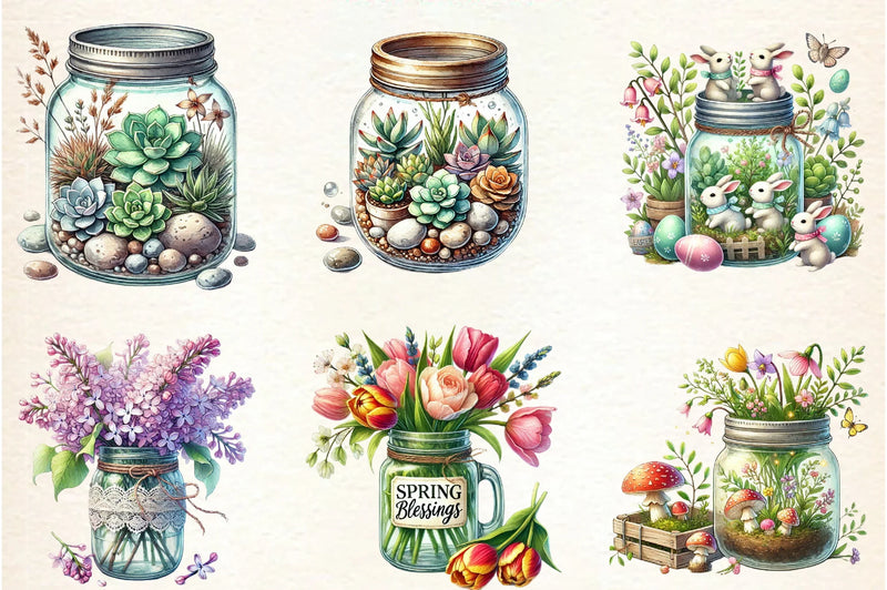 Spring Mason Jars Clipart Bundle - CraftNest - Digital Crafting and Art