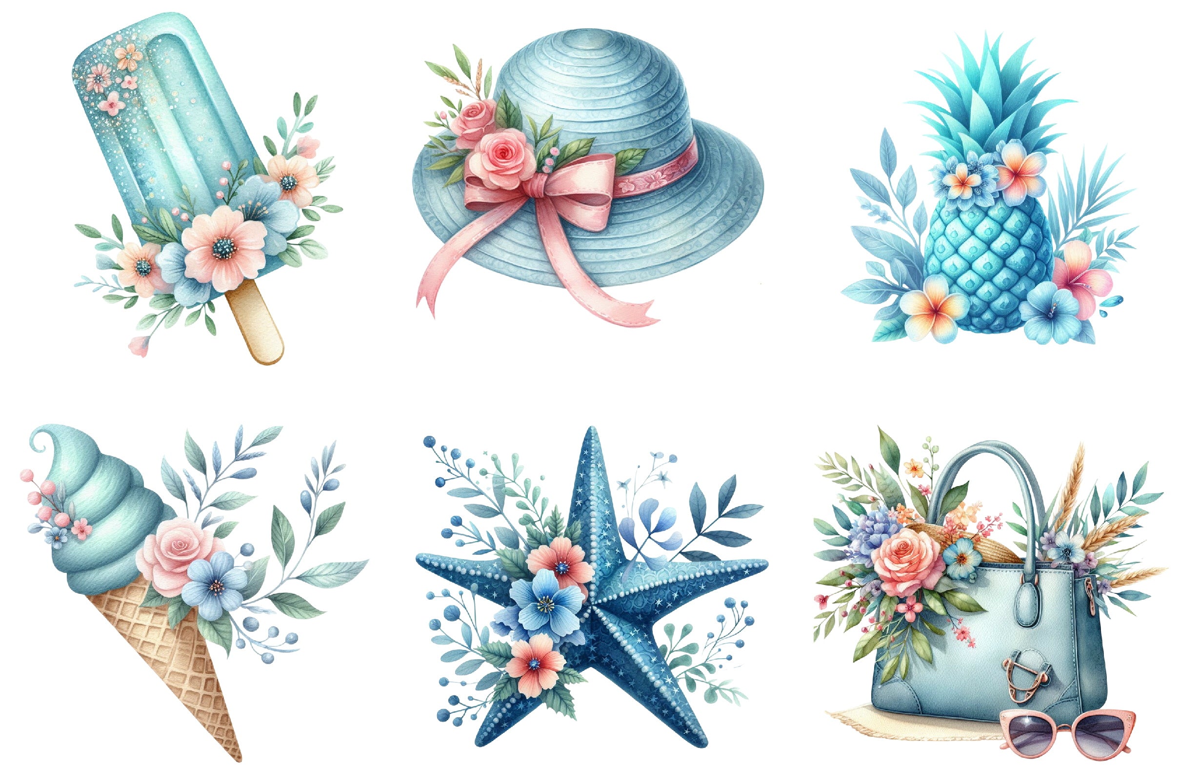 Blue Summer Clipart Bundle