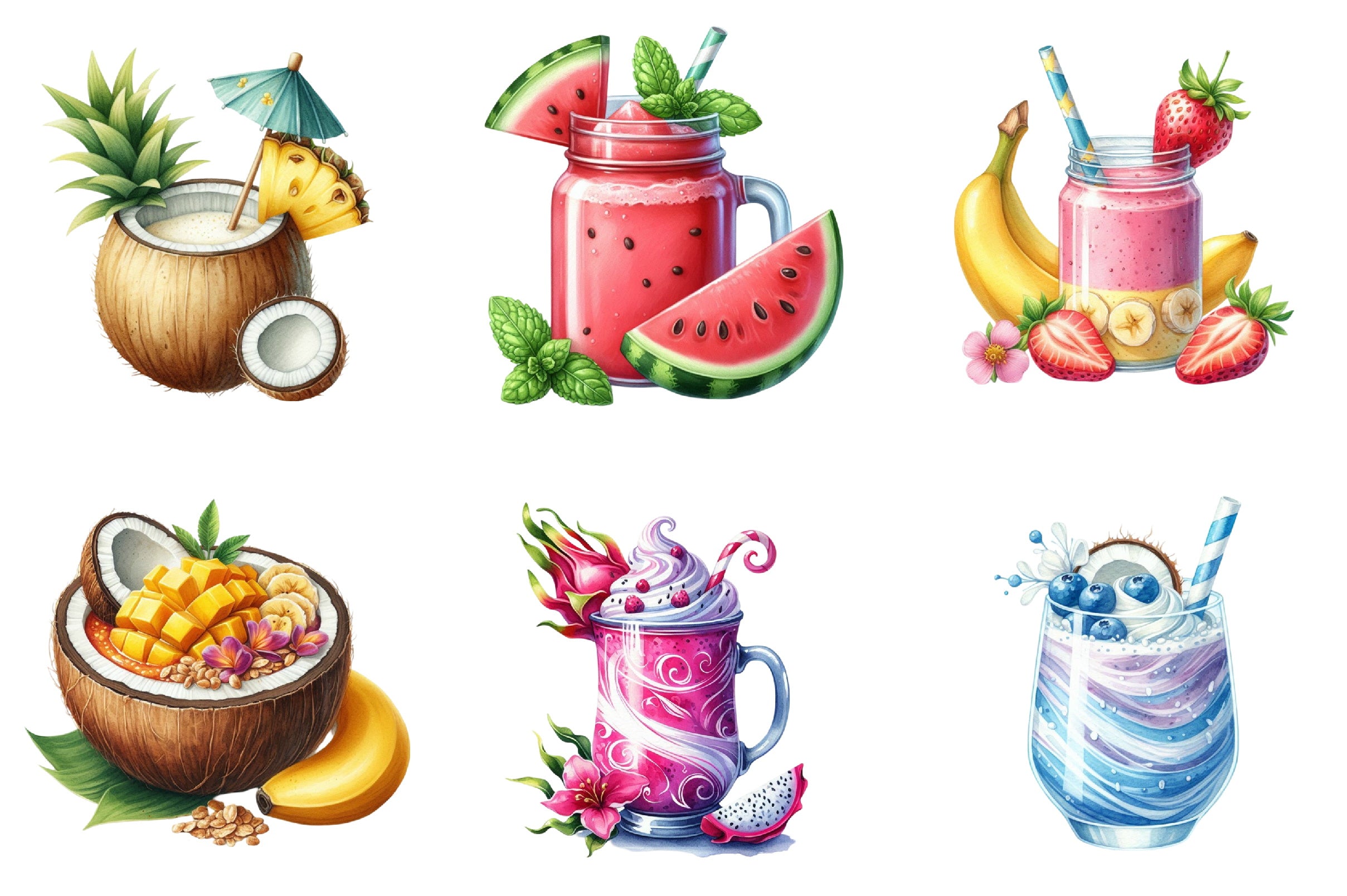 Summer Tropical Smoothie Clipart Bundle