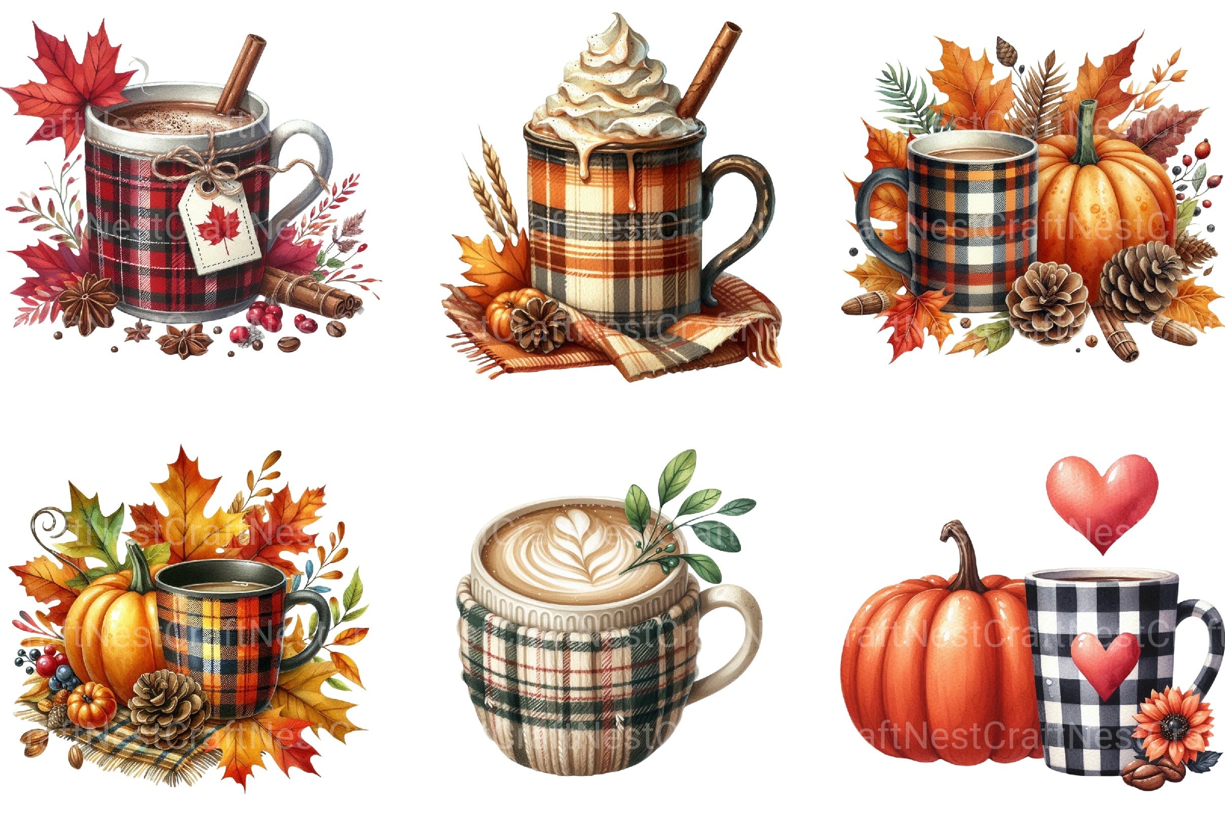 Autumn Plaid Coffee Cup Clipart Bundle 2 - CraftNest - Digital Crafting and Art