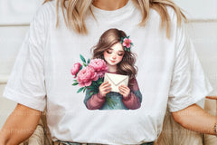 Girl with Peonies Flower Clipart Bundle 5 - CraftNest - Digital Crafting and Art