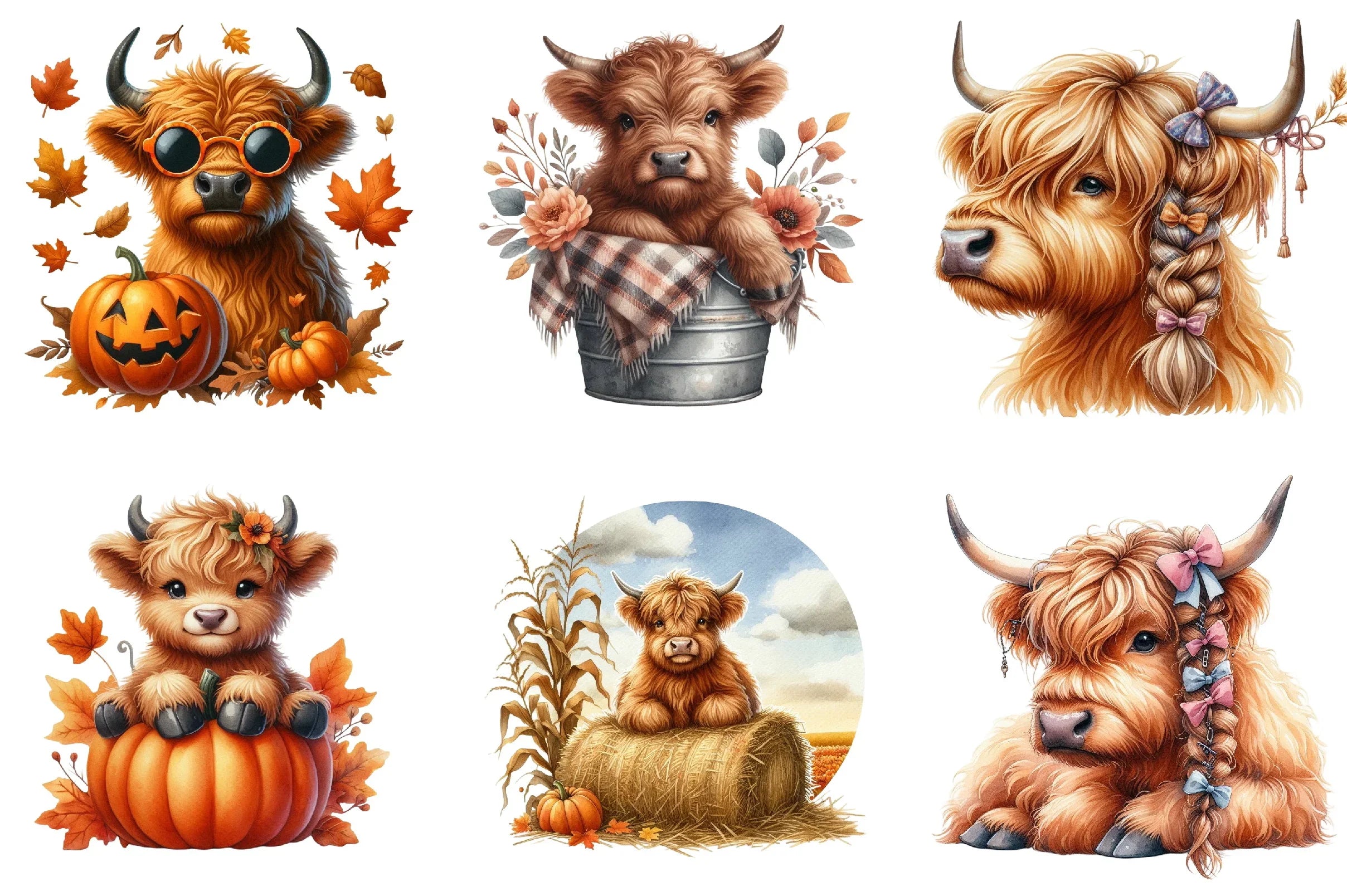 Funny Highland Cow Clipart Bundle - CraftNest - Digital Crafting and Art