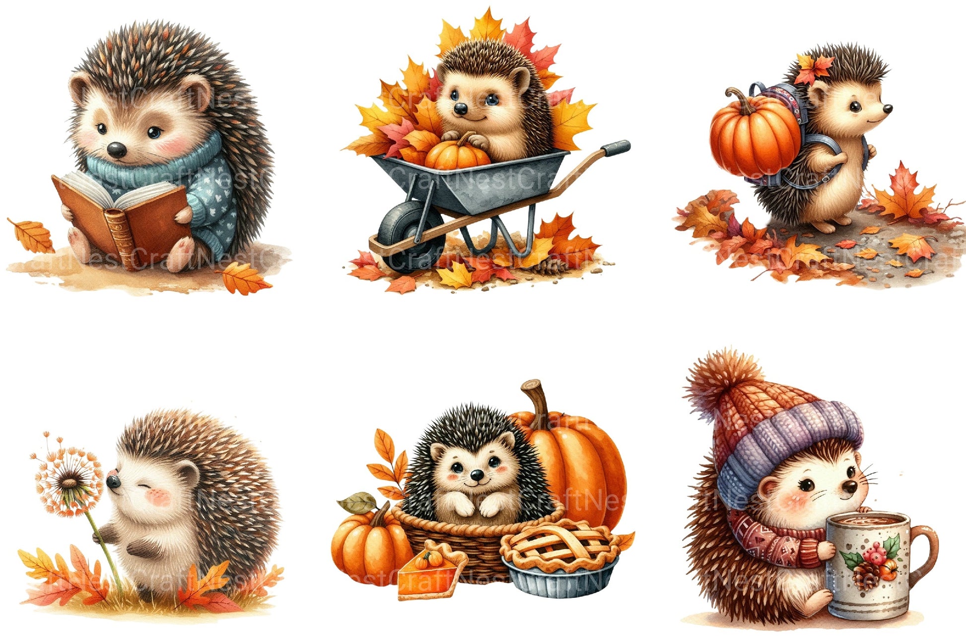 Autumn Hedgehogs Clipart Bundle - CraftNest - Digital Crafting and Art