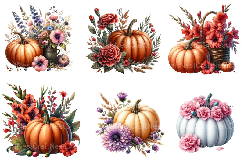 Birth Month Floral Pumpkin Clipart Bundle - CraftNest - Digital Crafting and Art