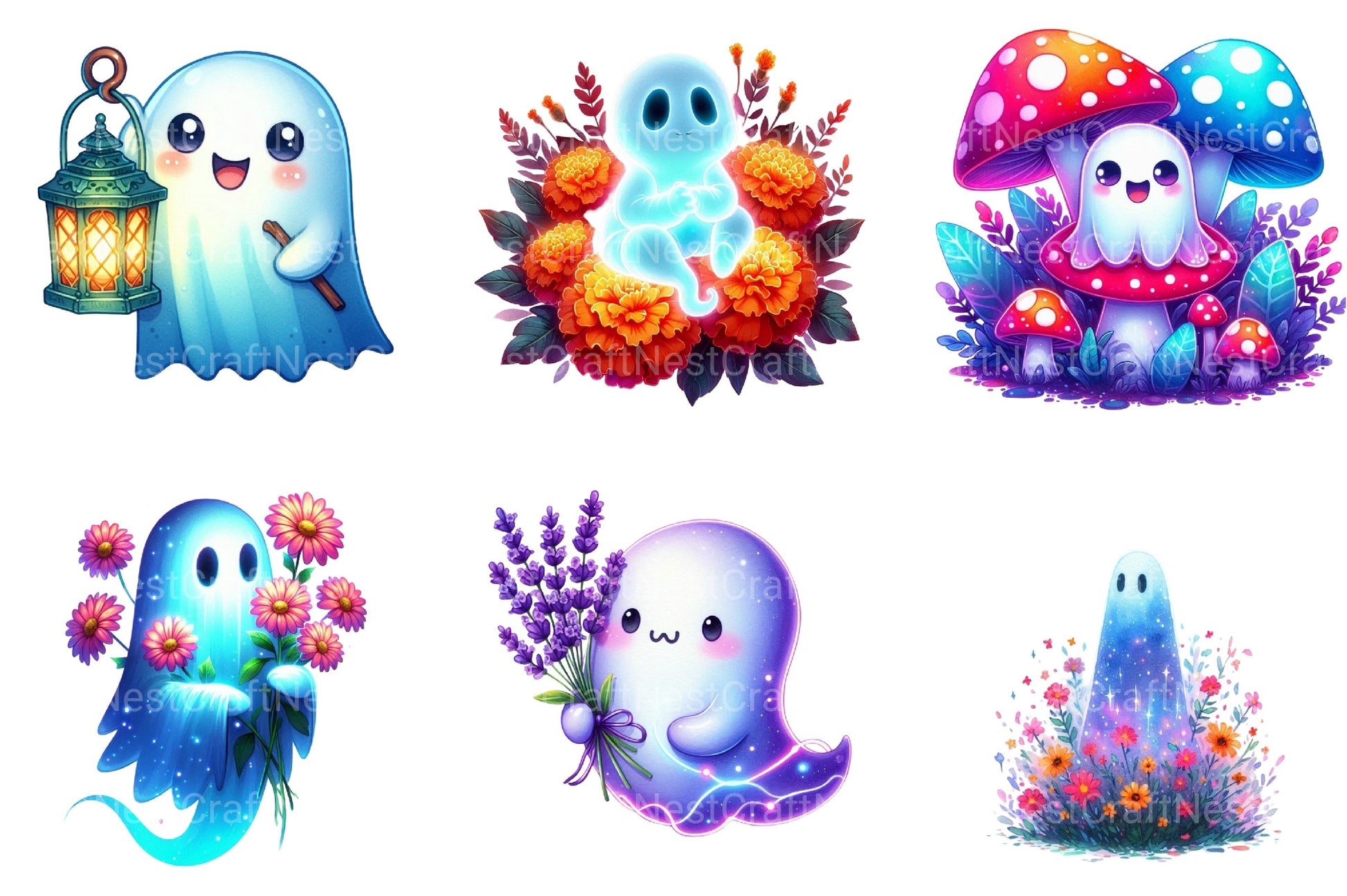 Neon Garden Ghost Halloween Clipart Bundle 33 - CraftNest - Digital Crafting and Art