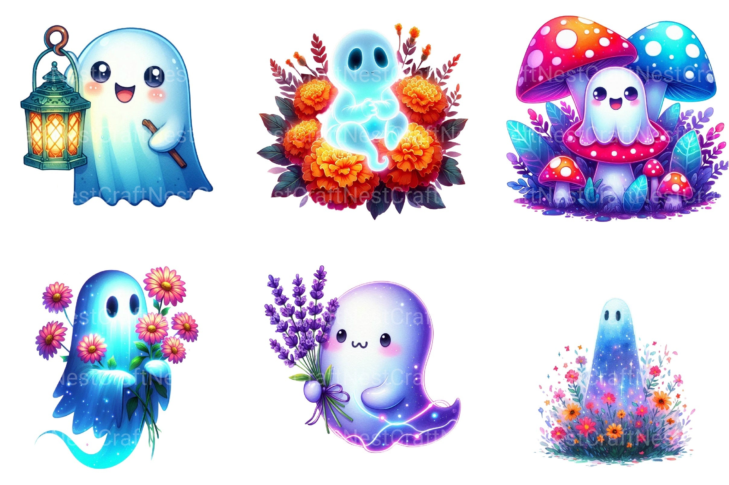 Neon Garden Ghost Halloween Clipart Bundle 33 - CraftNest - Digital Crafting and Art