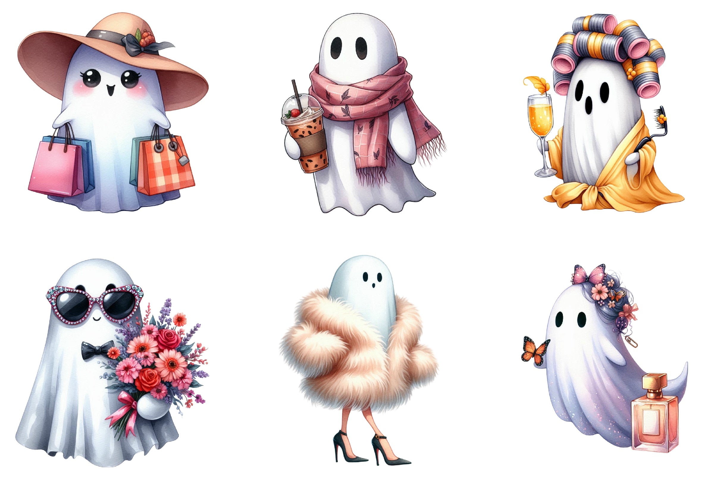 Cute Boujee Ghost Clipart Bundle