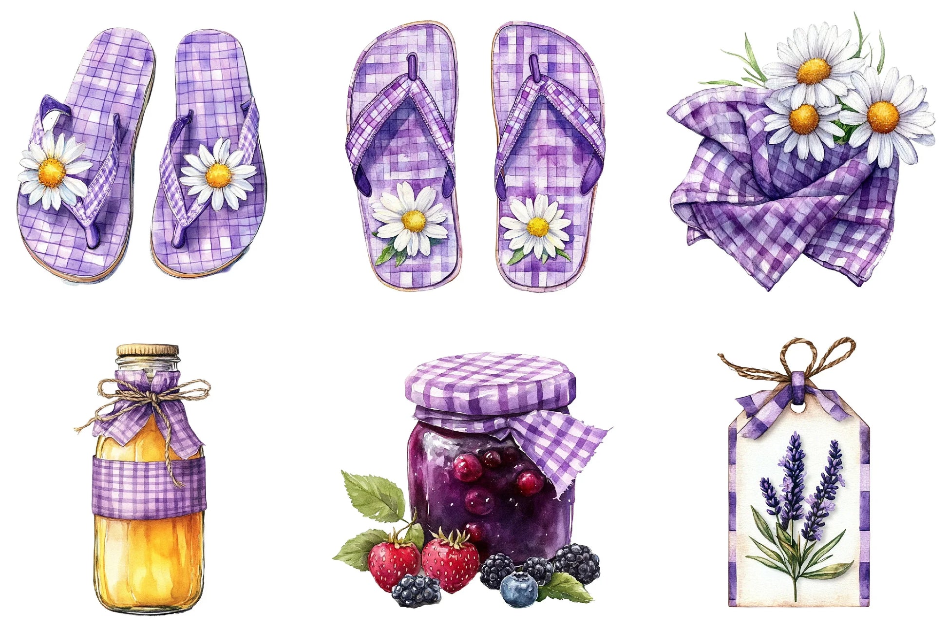 Purple Gingham Summer Clipart Bundle - CraftNest - Digital Crafting and Art