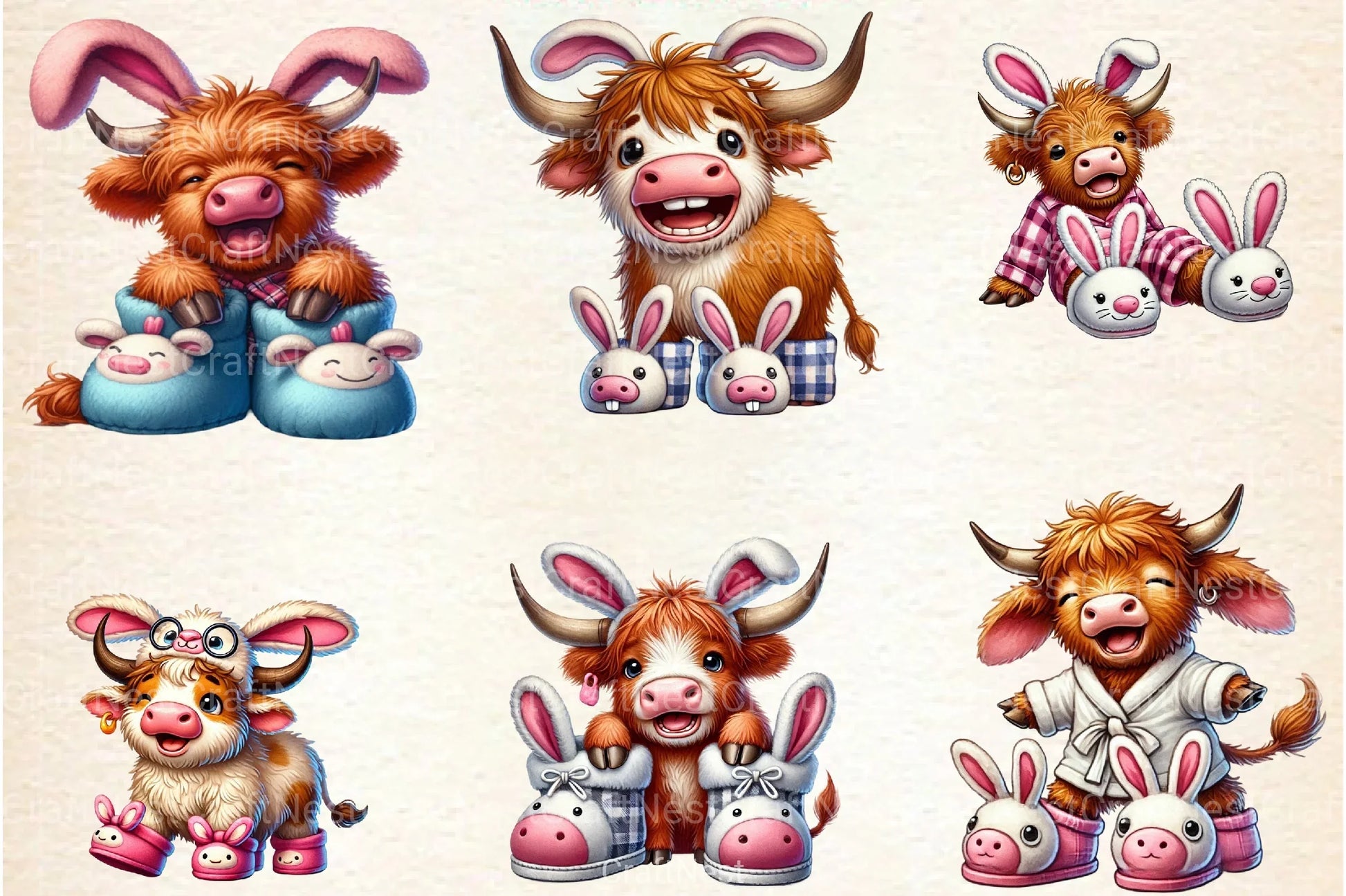 Easter Highland Cow Clipart Bundle 33 - CraftNest - Digital Crafting and Art