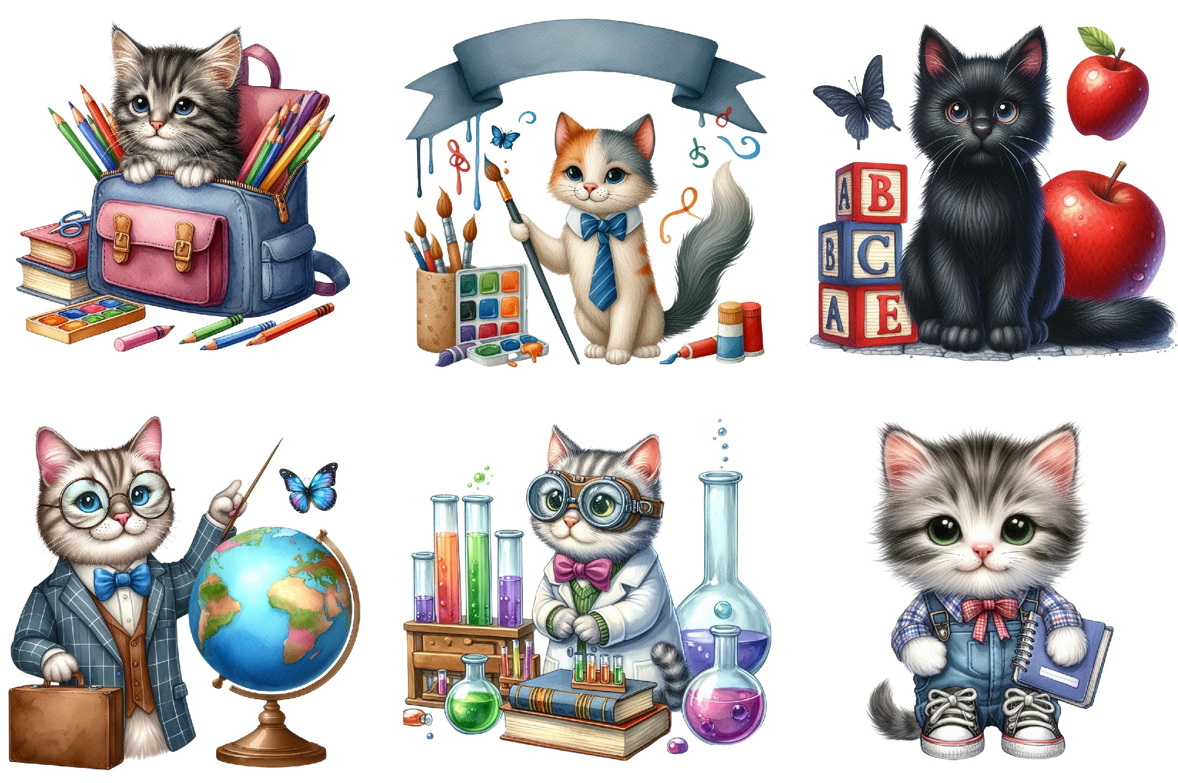 Back to School Cat Clipart Bundle