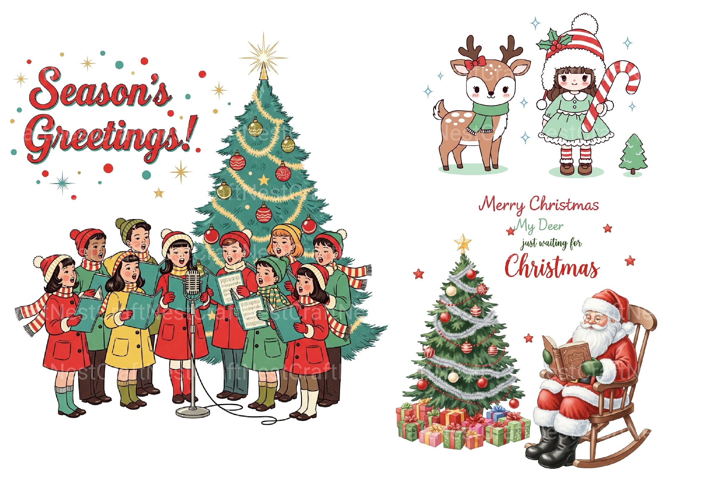 Vintage Christmas Santa Clipart Bundle 88 - CraftNest - Digital Crafting and Art