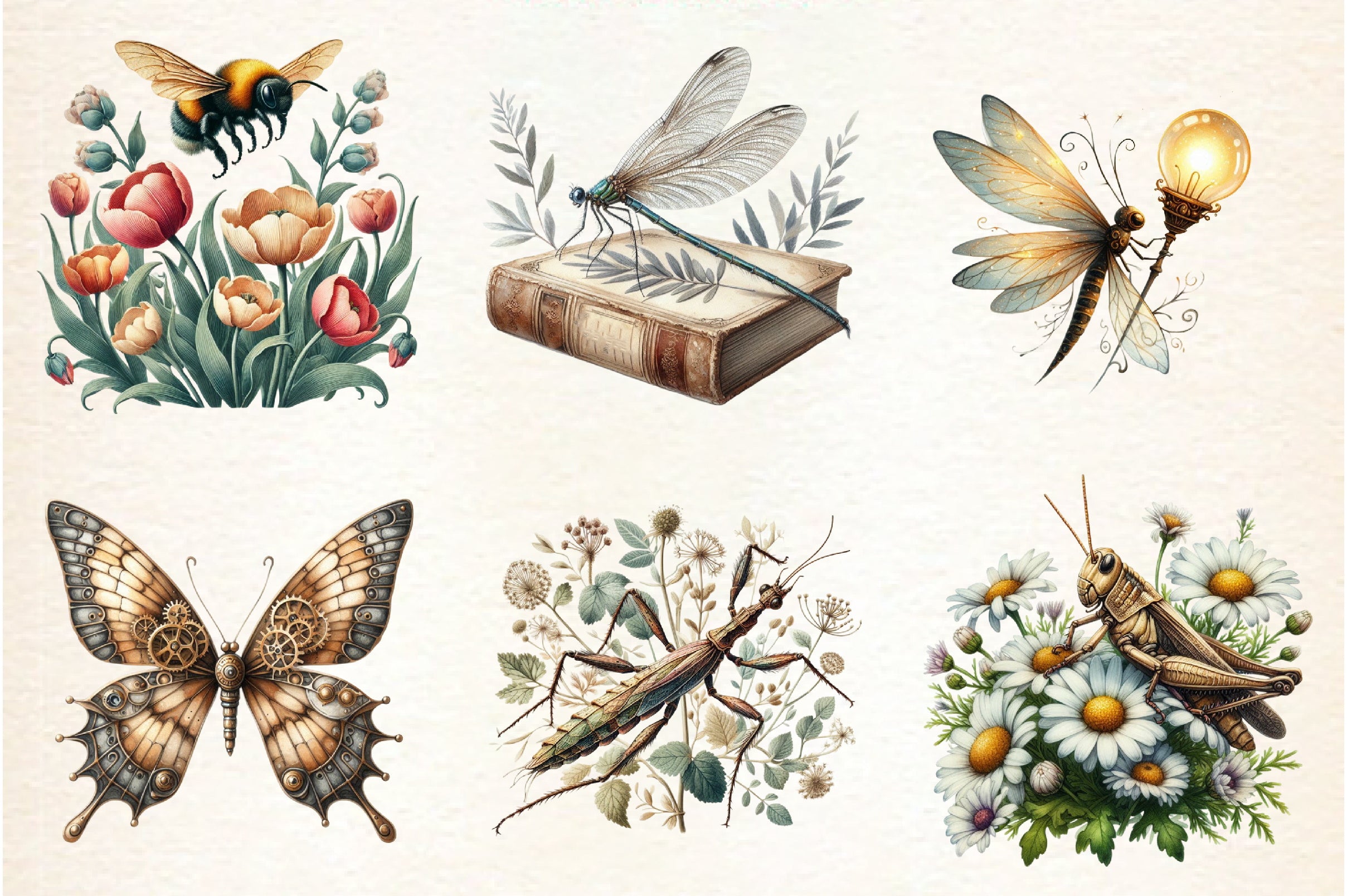 Vintage Spring Insect Clipart Bundle