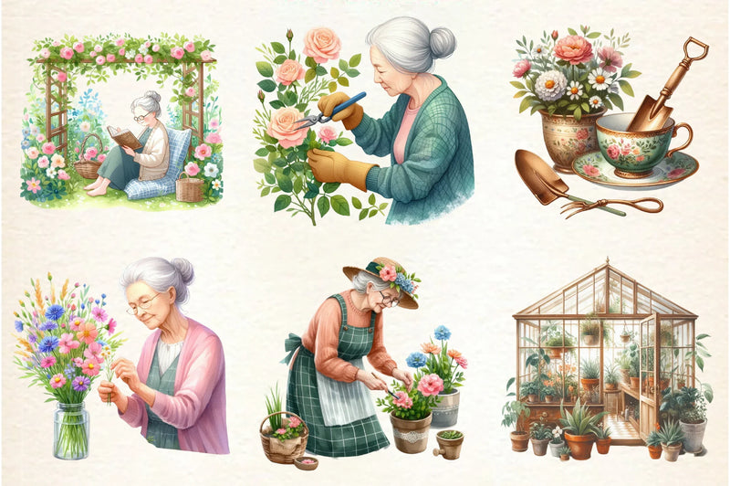 Gardening Grandma Flower Clipart Bundle - CraftNest - Digital Crafting and Art