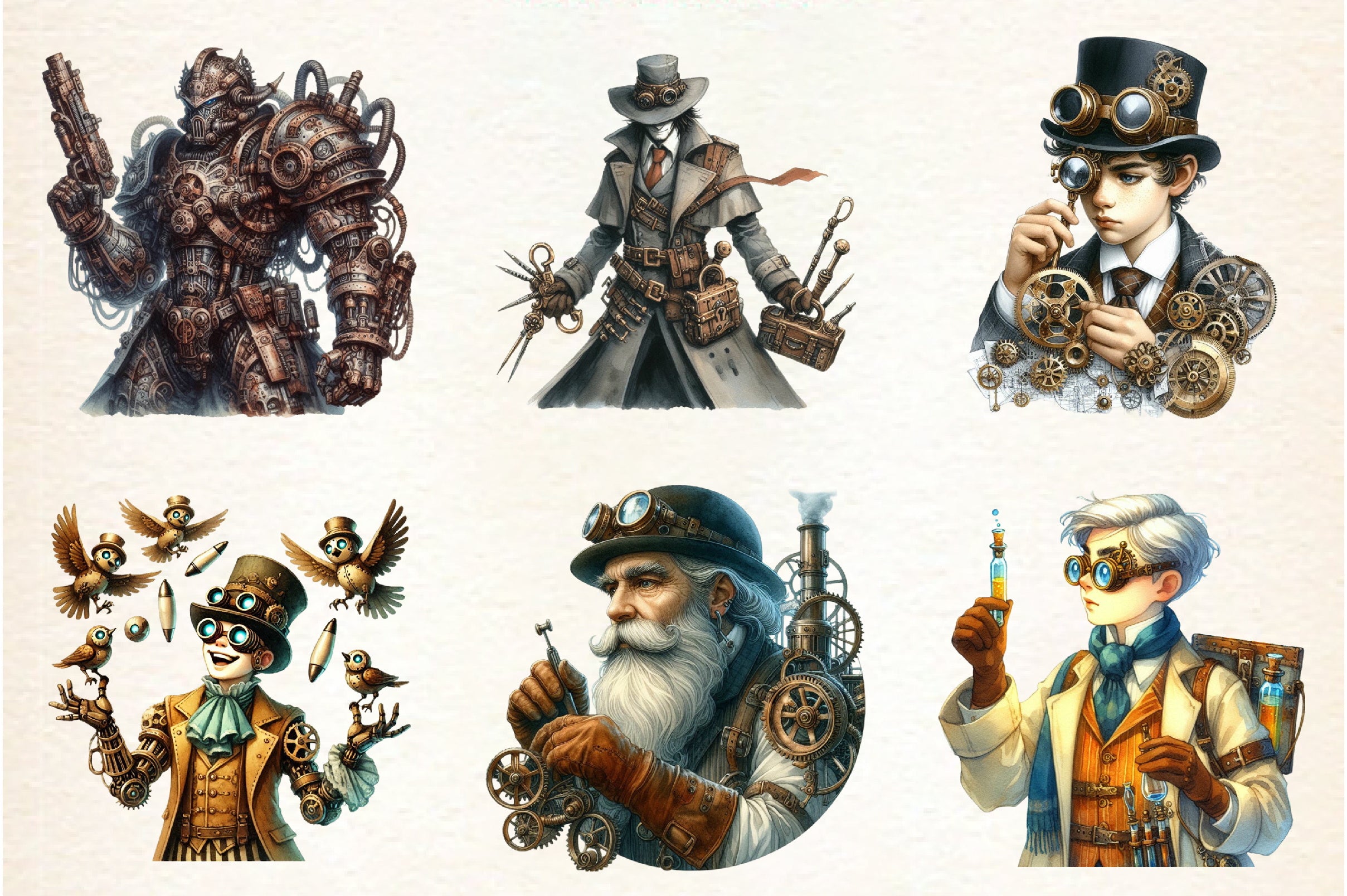 Steampunk Character Clipart Bundle