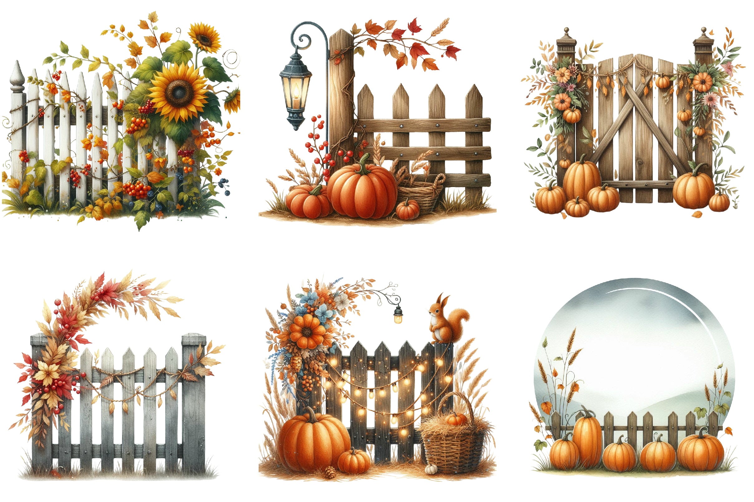 Autumn Fence Clipart Bundle