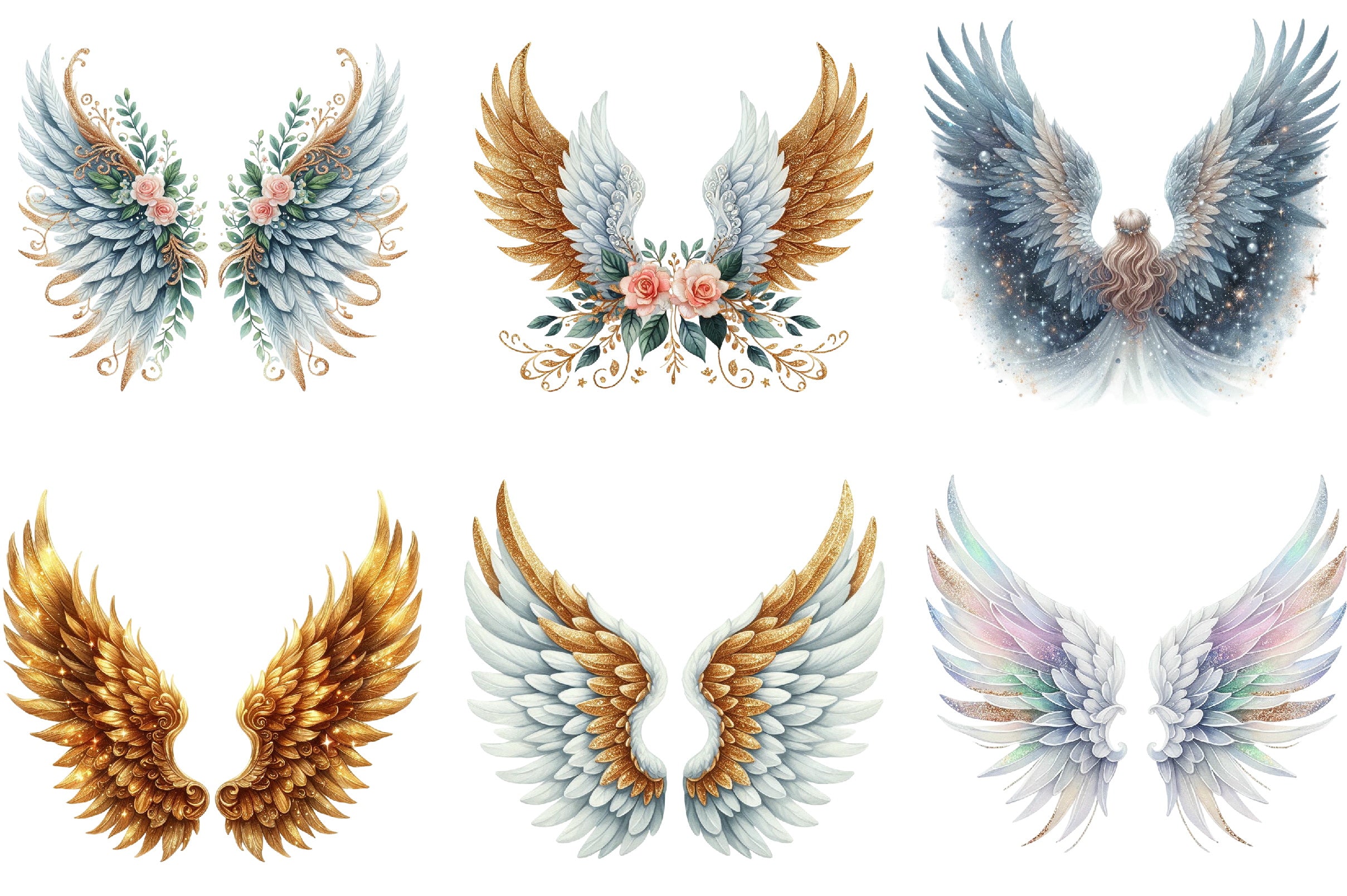 Glitter Angel Wings Clipart Bundle