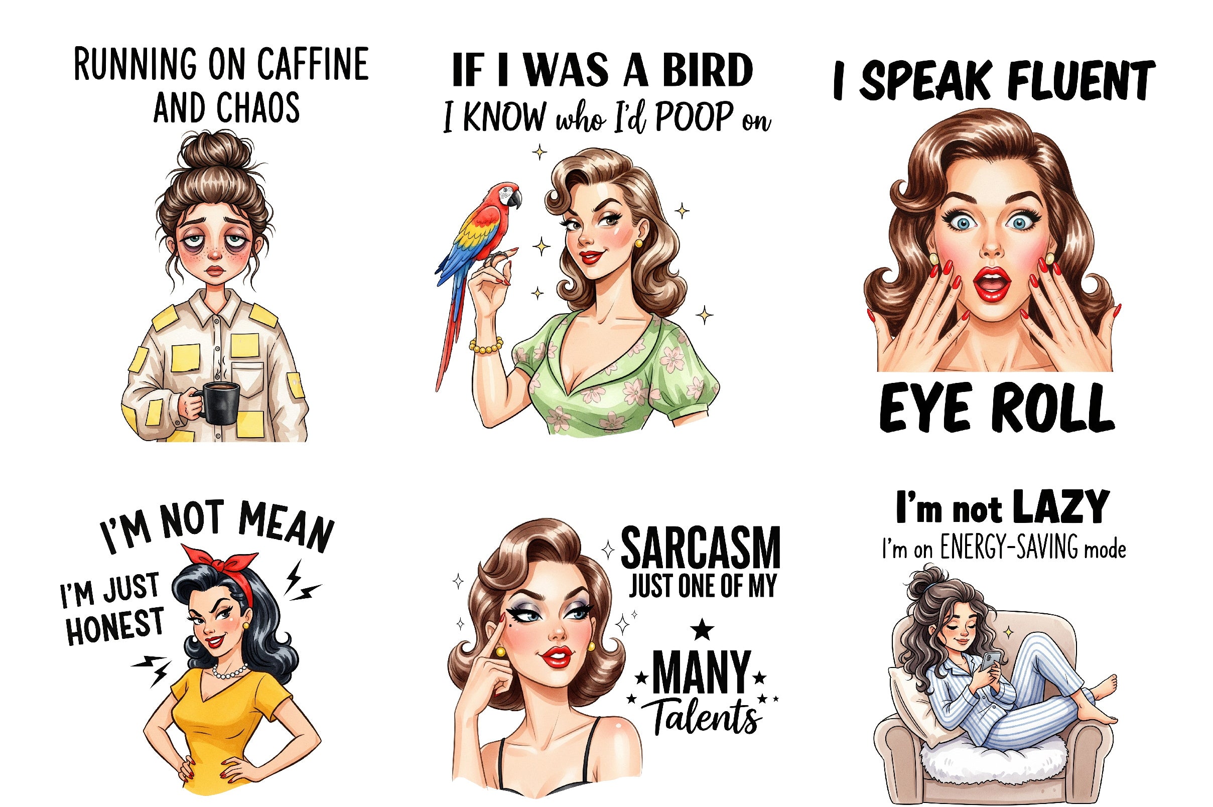 Sarcastic Funny Girl Can't Adult Today Clipart Bundle