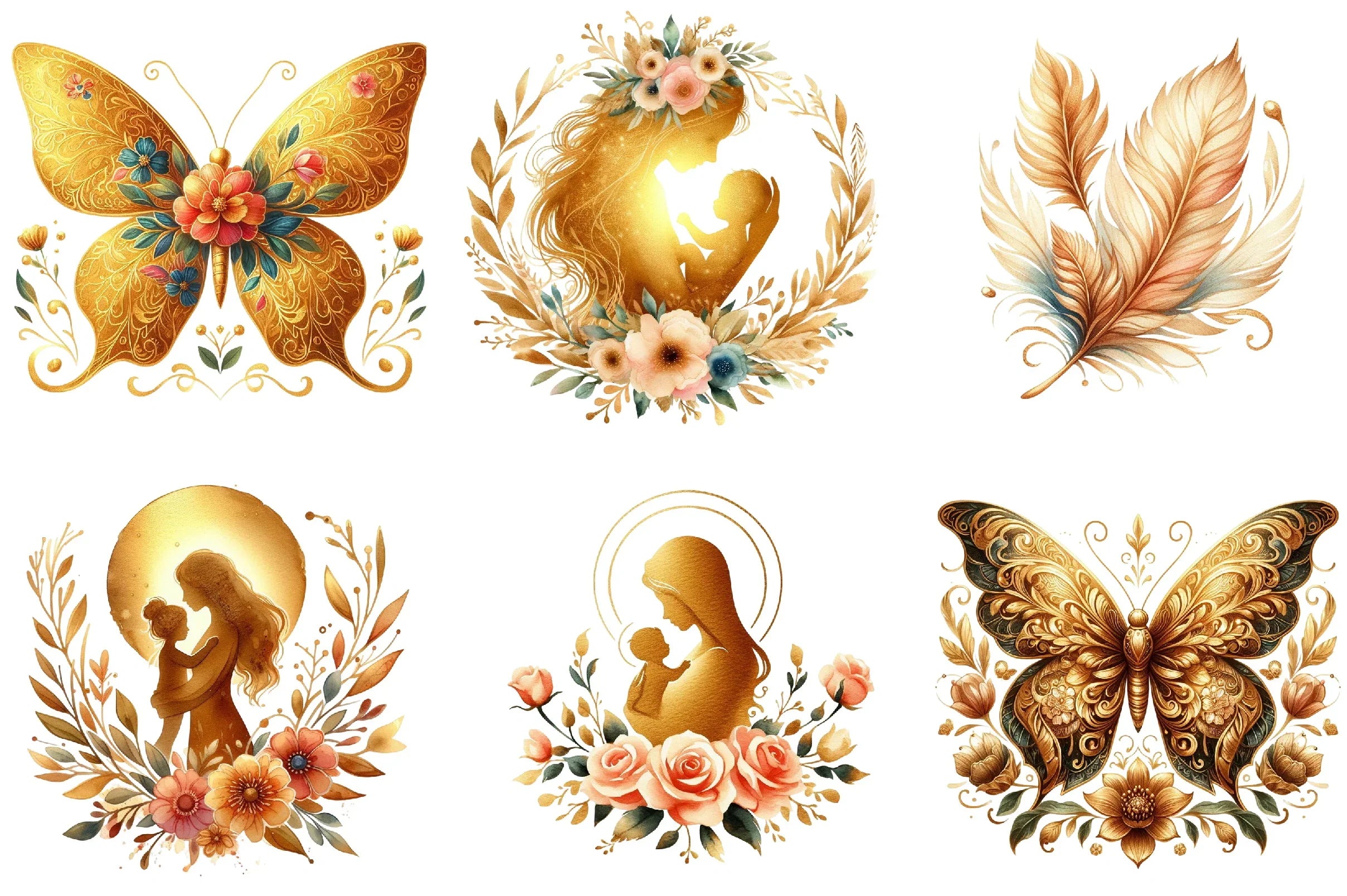 Golden Mother's Day Clipart Bundle - CraftNest - Digital Crafting and Art