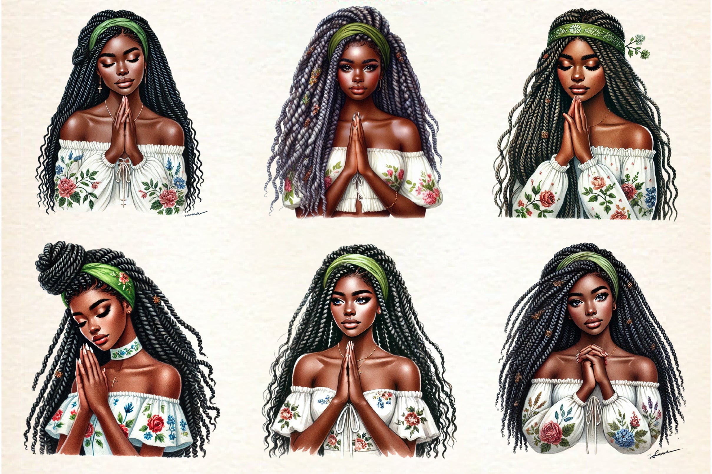 Black Girl Praying Clipart Bundle
