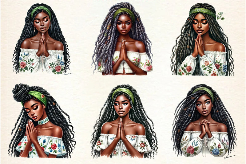 Black Girl Praying Clipart Bundle - CraftNest - Digital Crafting and Art