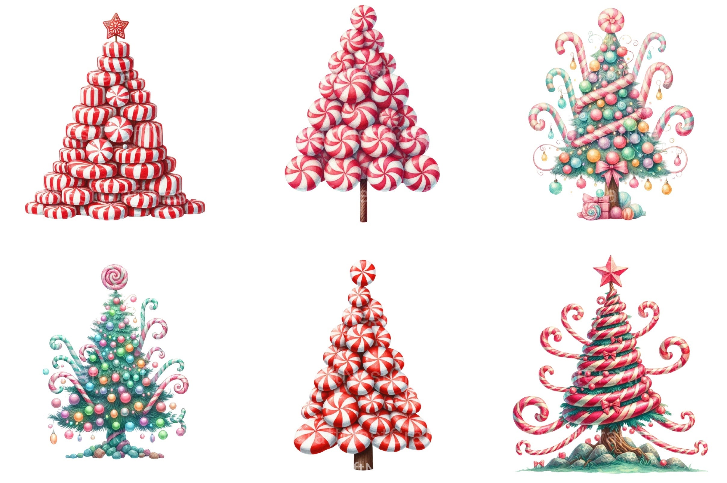Peppermint Christmas Trees Clipart Bundle - CraftNest - Digital Crafting and Art