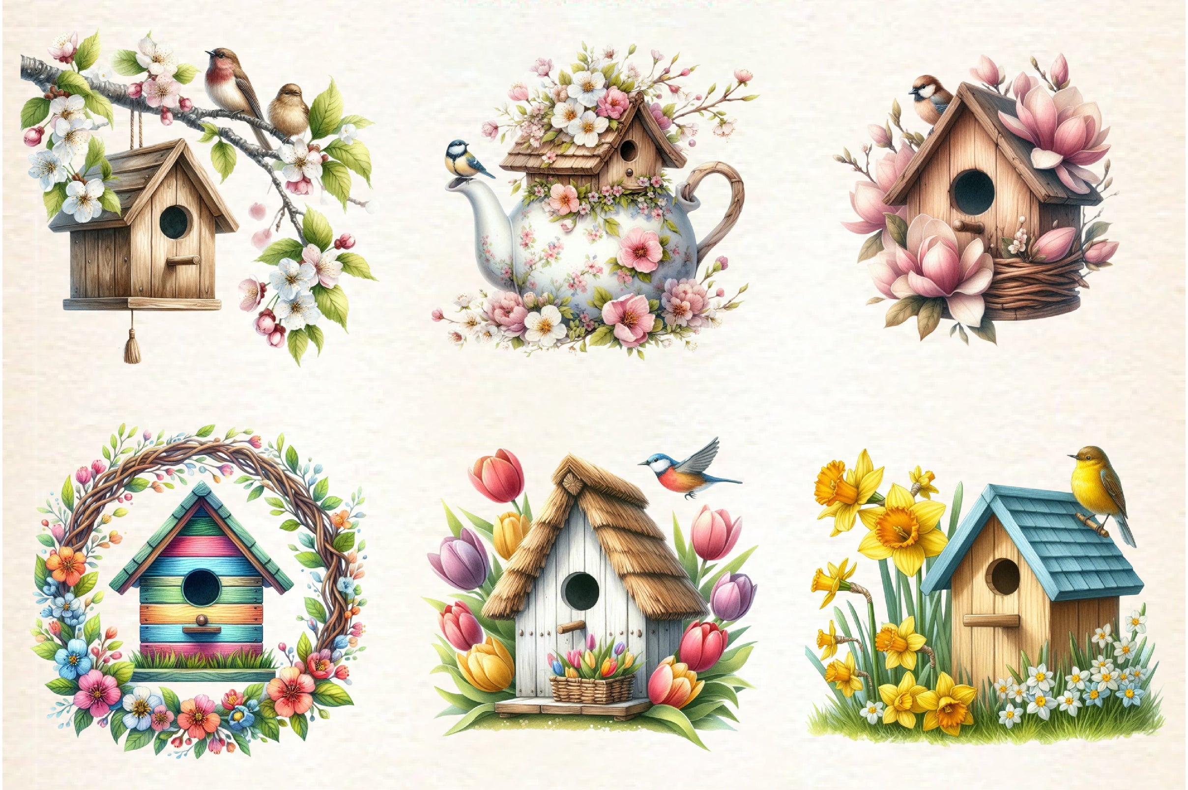 Spring Birdhouse Clipart Bundle