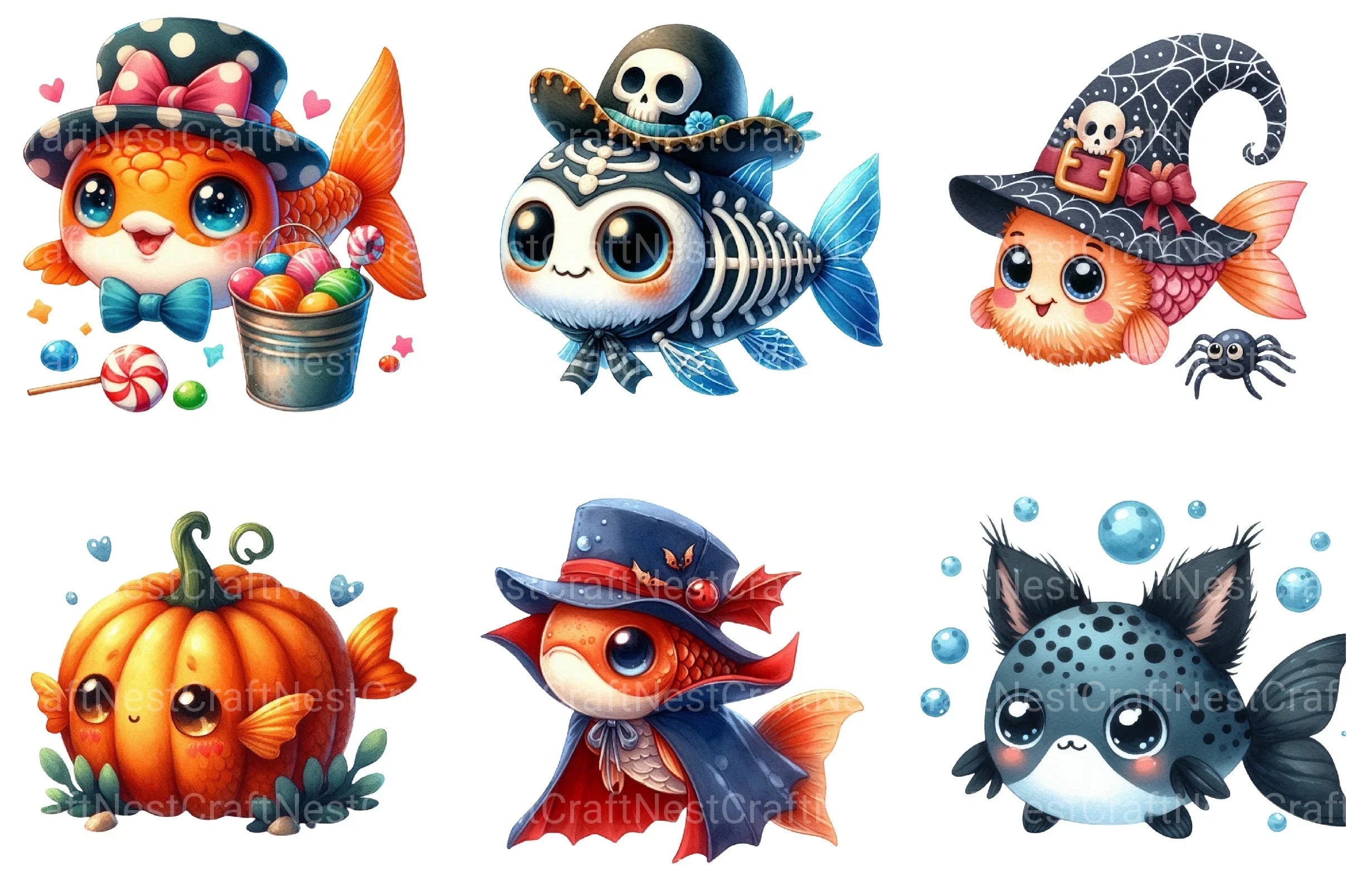 Cute Halloween Fish Clipart Bundle - CraftNest - Digital Crafting and Art