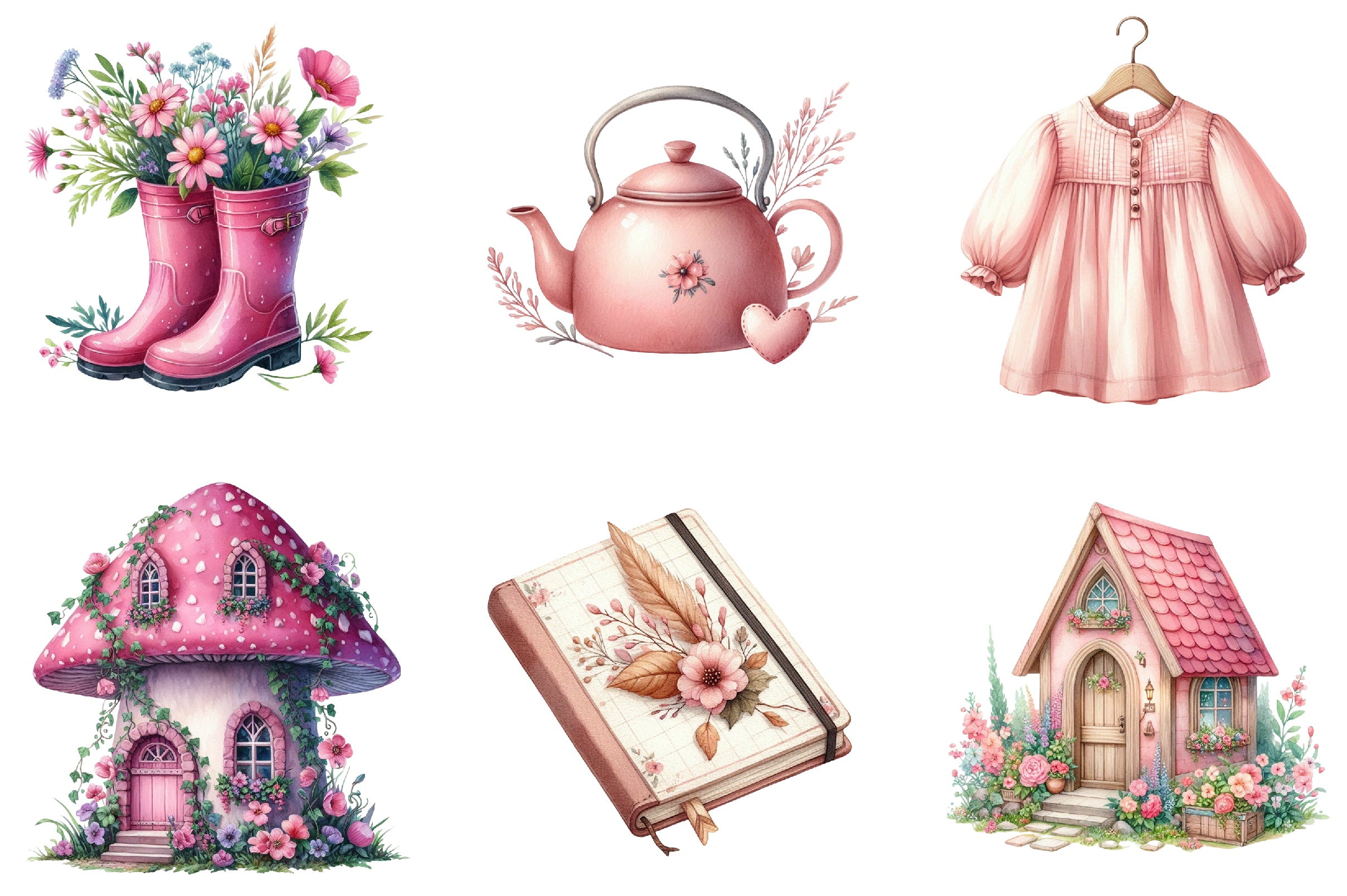 Pink Cottagecore Clipart Bundle