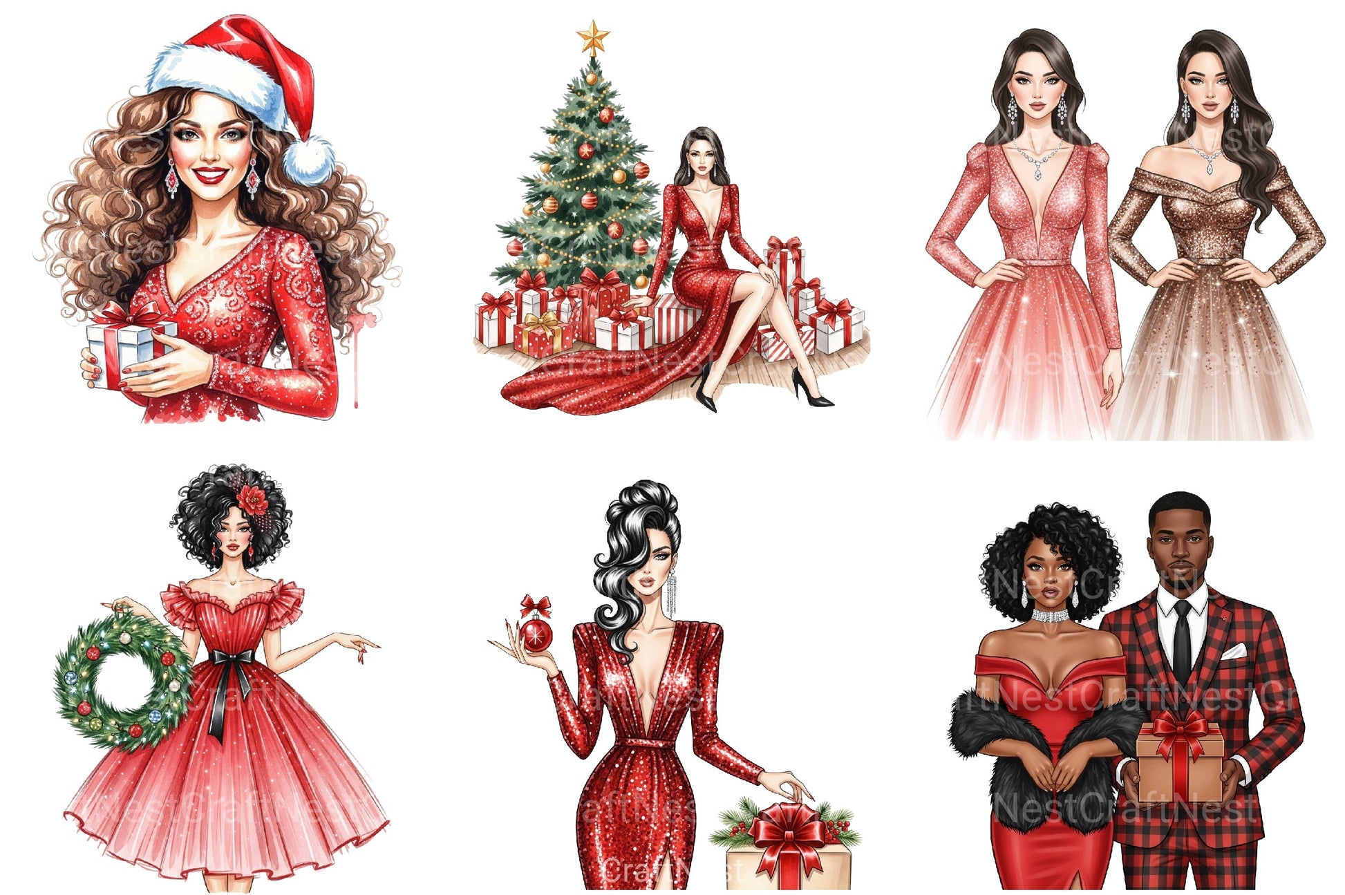 Black Woman Christmas Clipart Bundle - CraftNest - Digital Crafting and Art