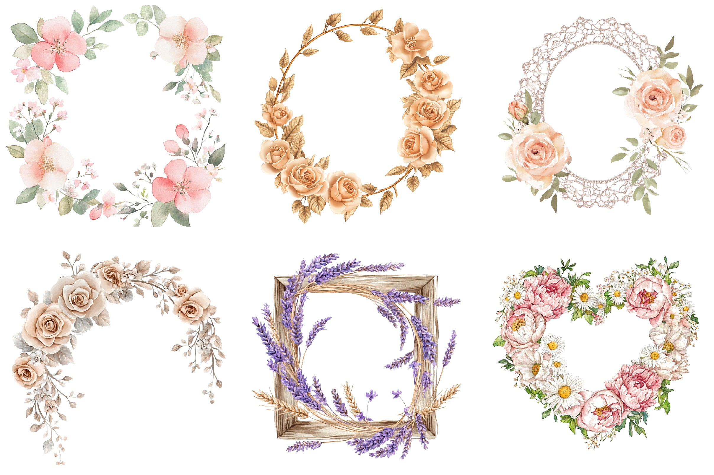 Boho Floral Frame Clipart Bundle
