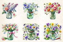 Spring Flower Bouquets in Jars Clipart Bundle - CraftNest - Digital Crafting and Art