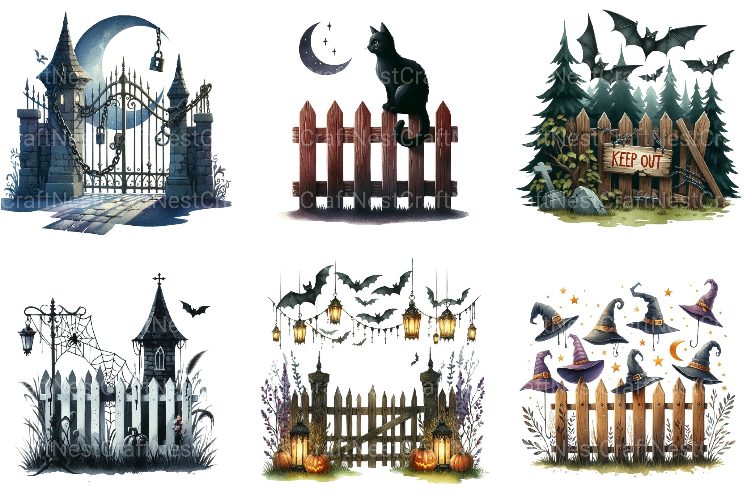 Halloween Fence Clipart Bundle 1 - CraftNest - Digital Crafting and Art
