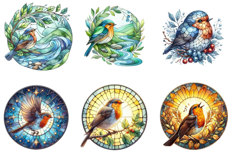 Robin Bird Stained Glass Clipart Bundle - CraftNest - Digital Crafting and Art